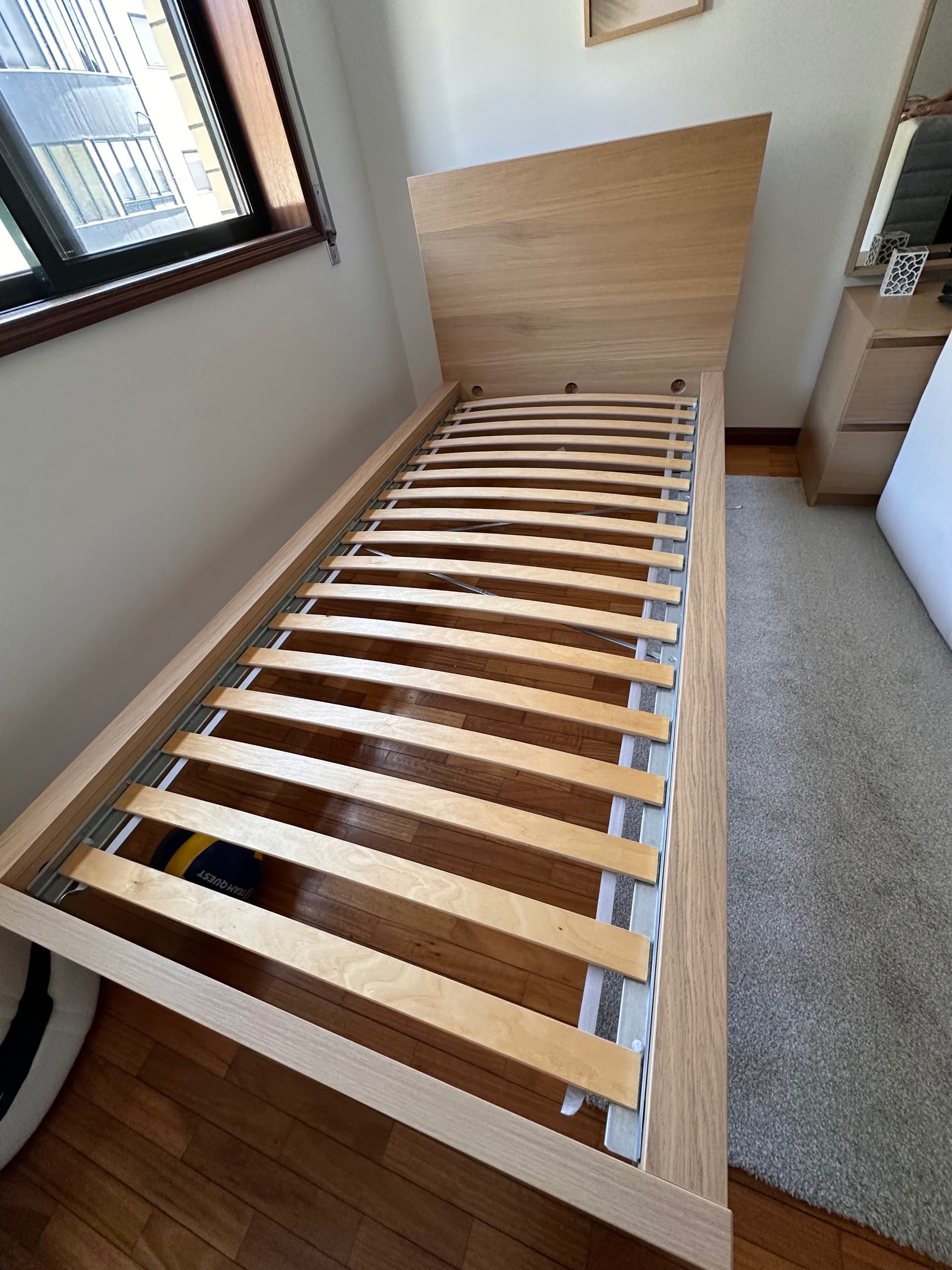 MALM estrutura de cama, chapa de carvalho c/velatura branca, 90x200 cm