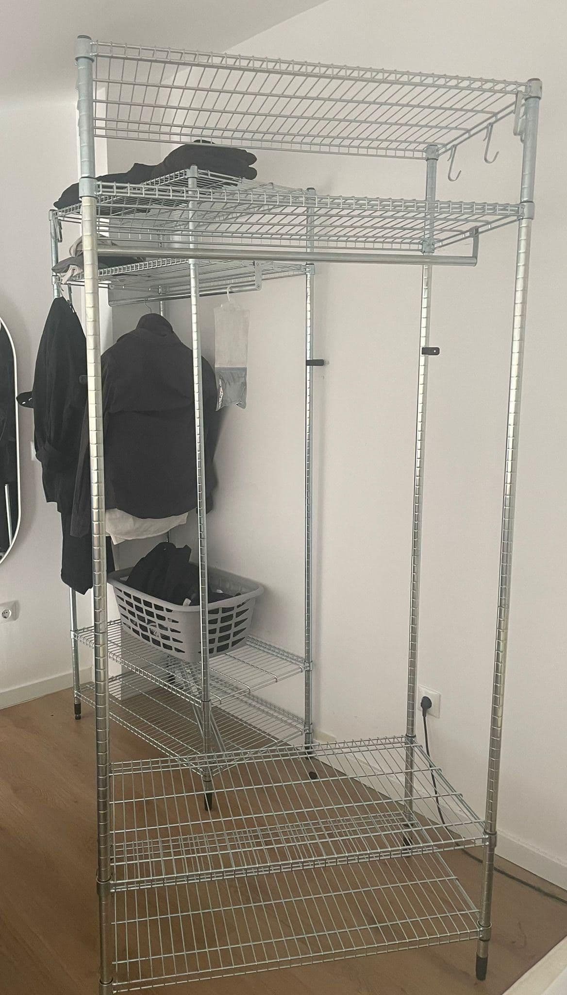 OMAR shelving unit with clothes rail, galvanised, 92x50x201 cm