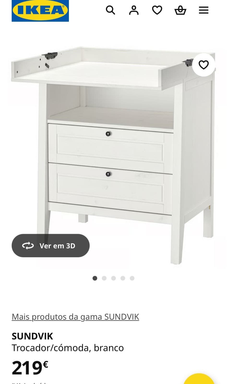 SUNDVIK changing table/chest of drawers, white