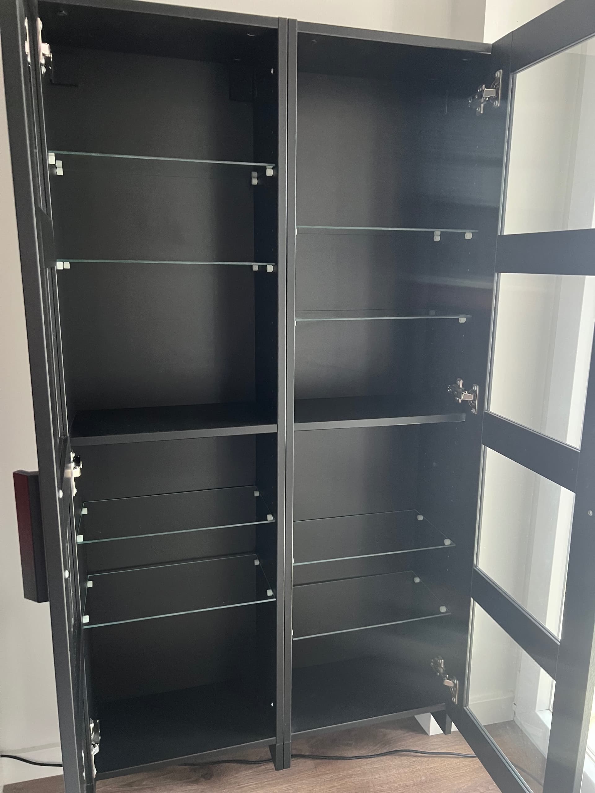 BRIMNES Glass-door cabinet, black, 80x190 cm