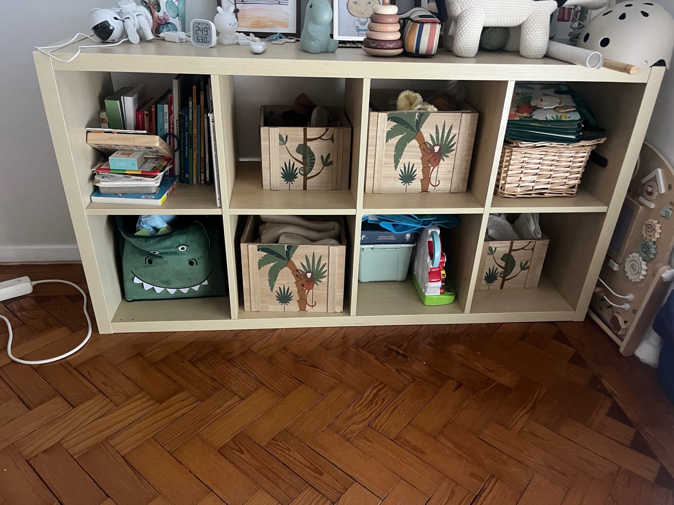 KALLAX Shelving unit, white stained oak effect, 77x147 cm