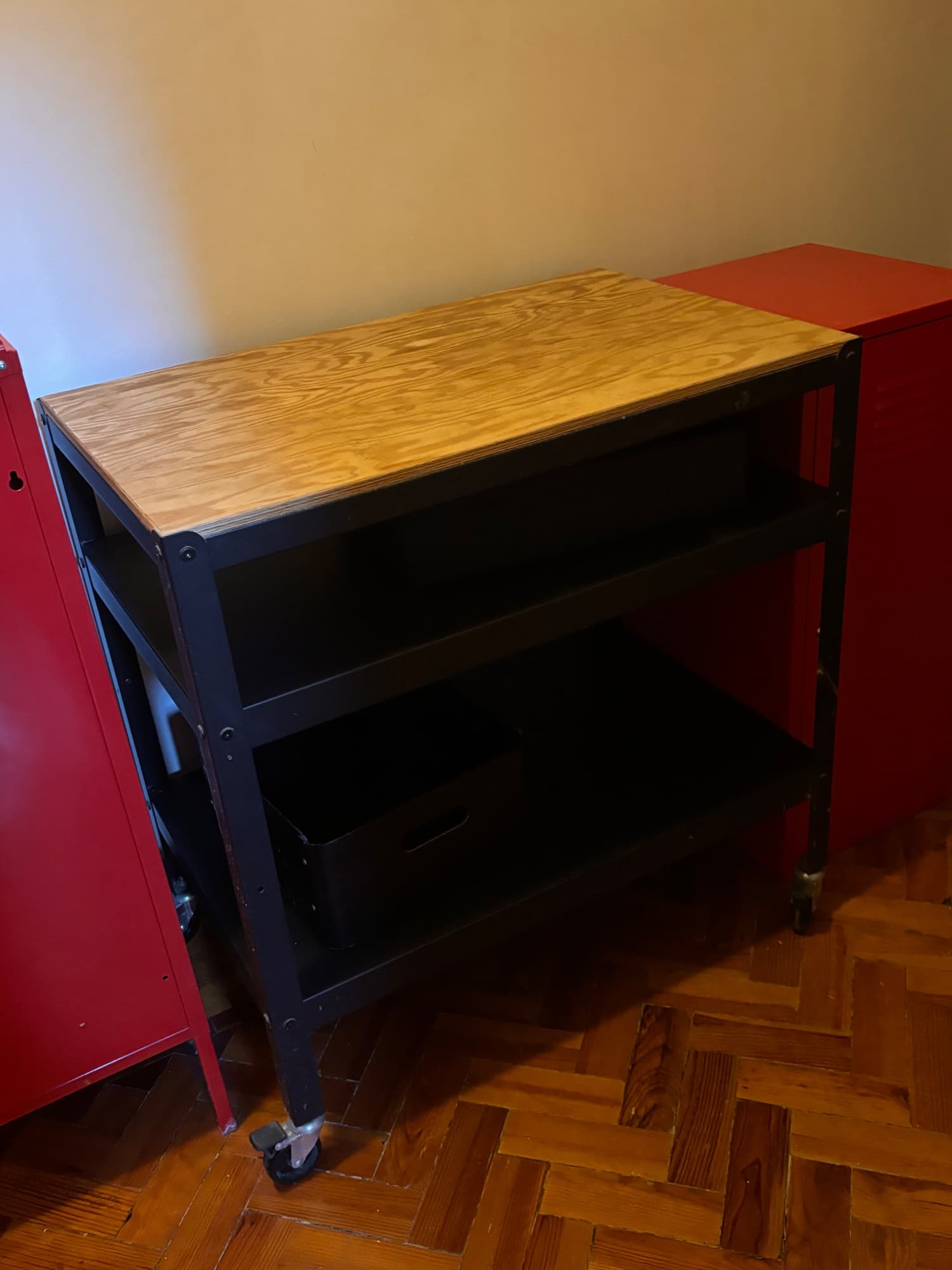 BROR Trolley, black, pine plywood, Length: 85 cm