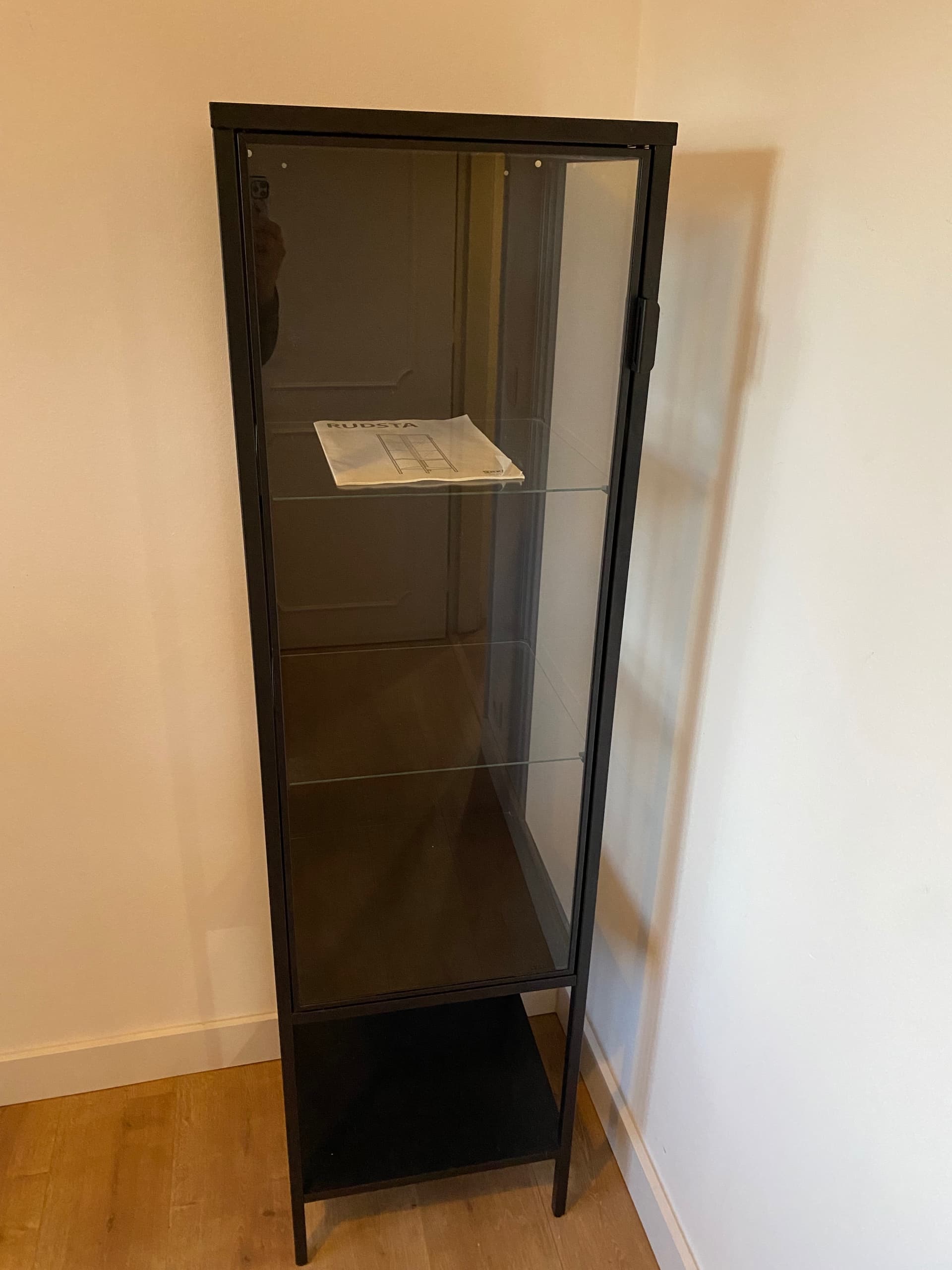 RUDSTA glass-door cabinet, anthracite, 42x37x155 cm
