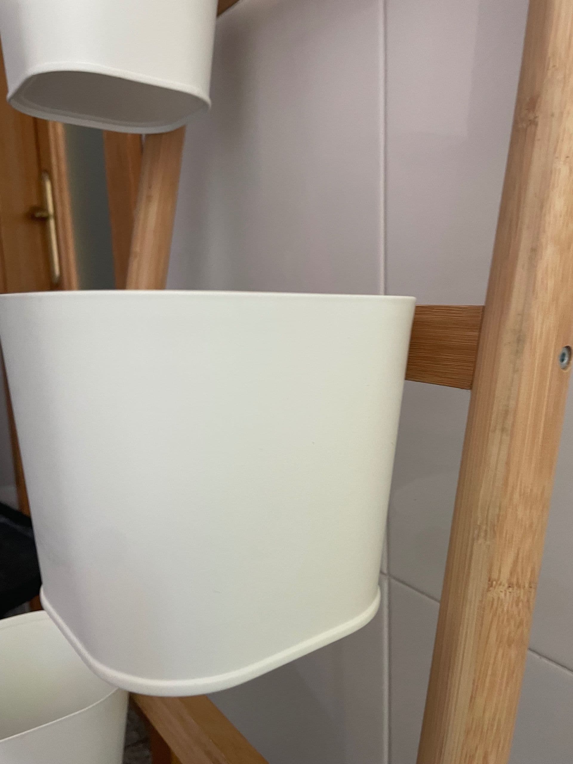 SATSUMAS Plant stand with 5 plant pots, bamboo, white, Max. load/small plant pot: 3 kg