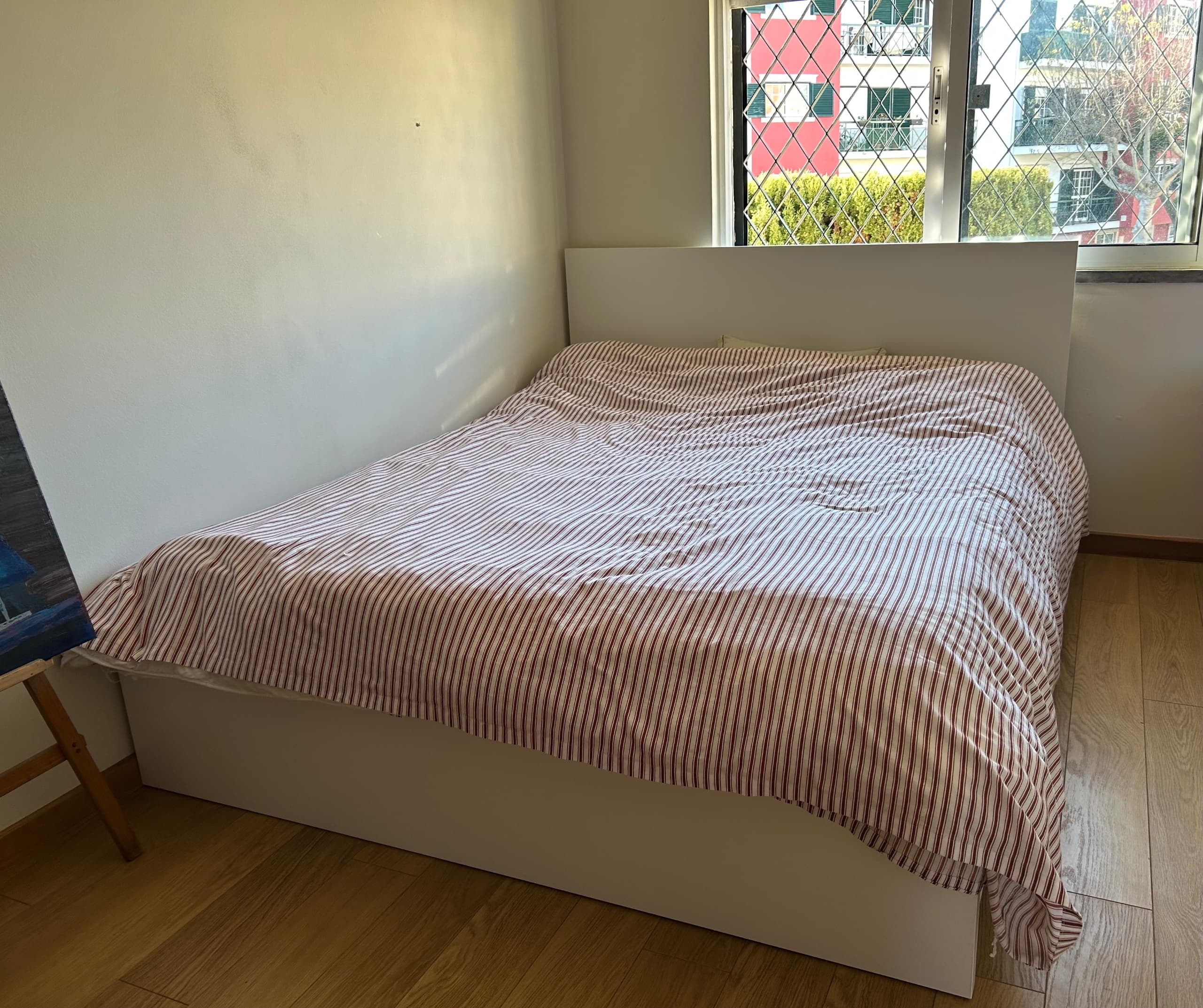 MALM bed frame, high, w 4 storage boxes, white/Luröy, 160x200 cm