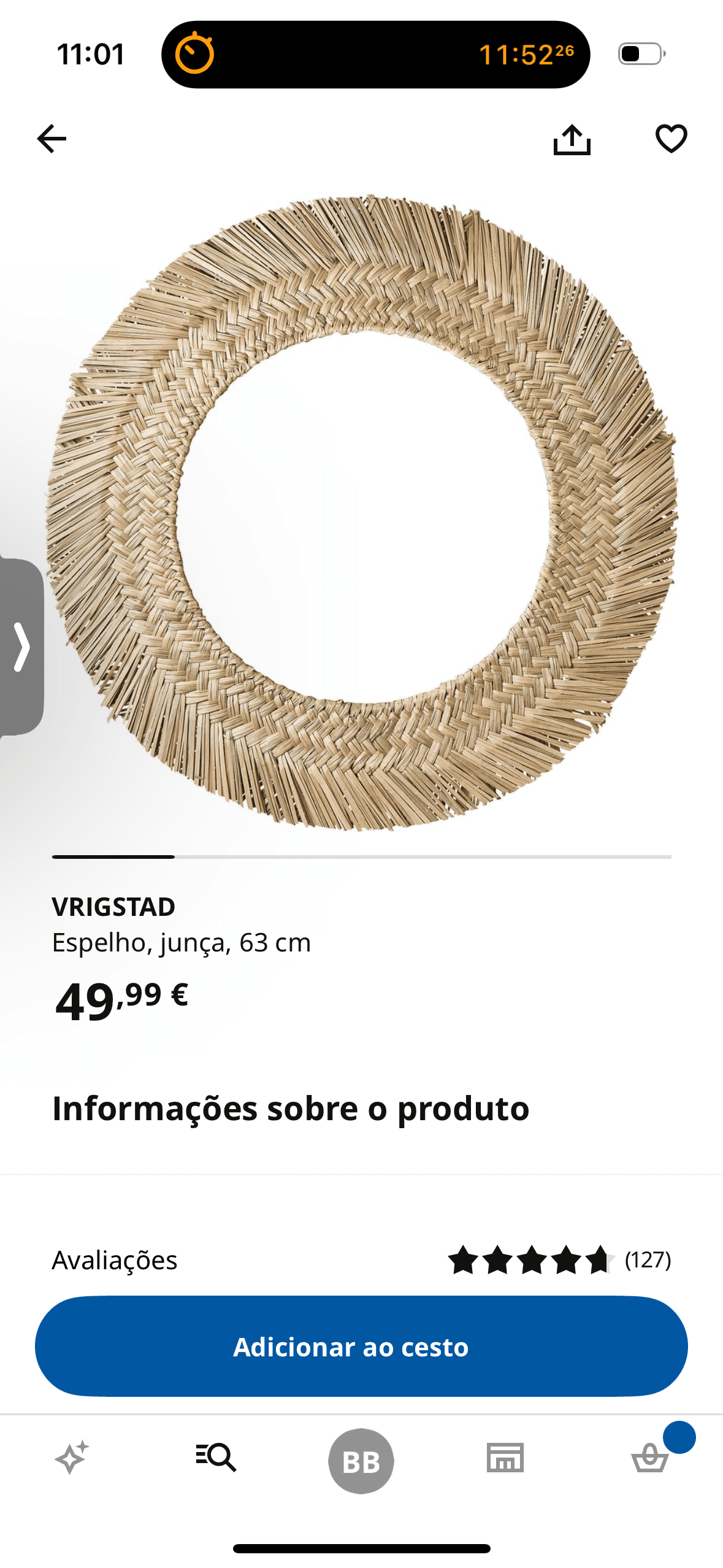 VRIGSTAD espelho, junça, 63 cm