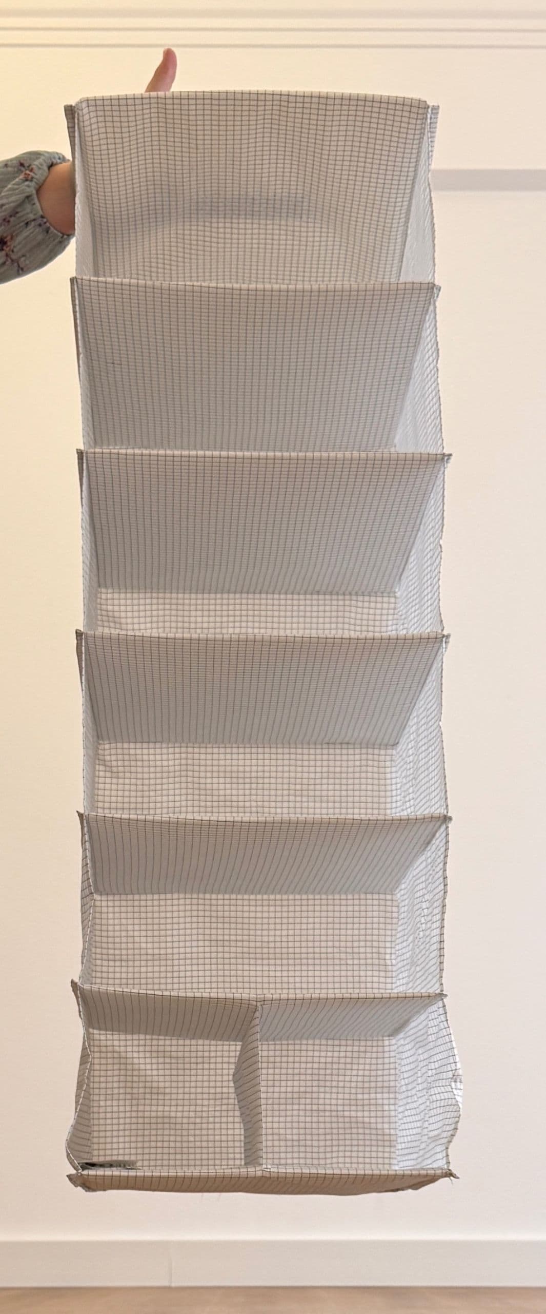 STUK hanging storage with 7 compartments, white/black, 30x30x90 cm
