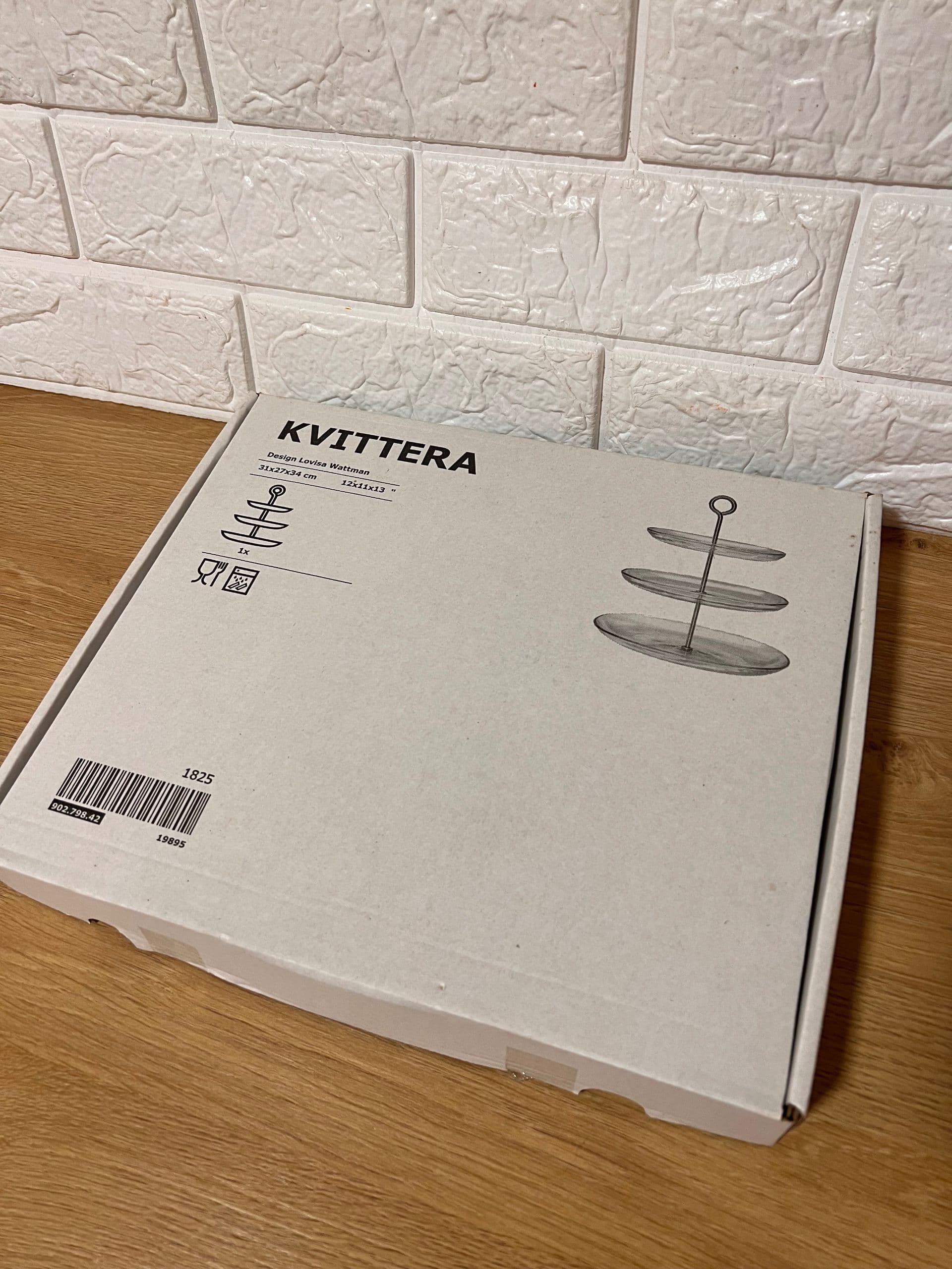 KVITTERA serving stand, three tiers, clear glass/stainless steel