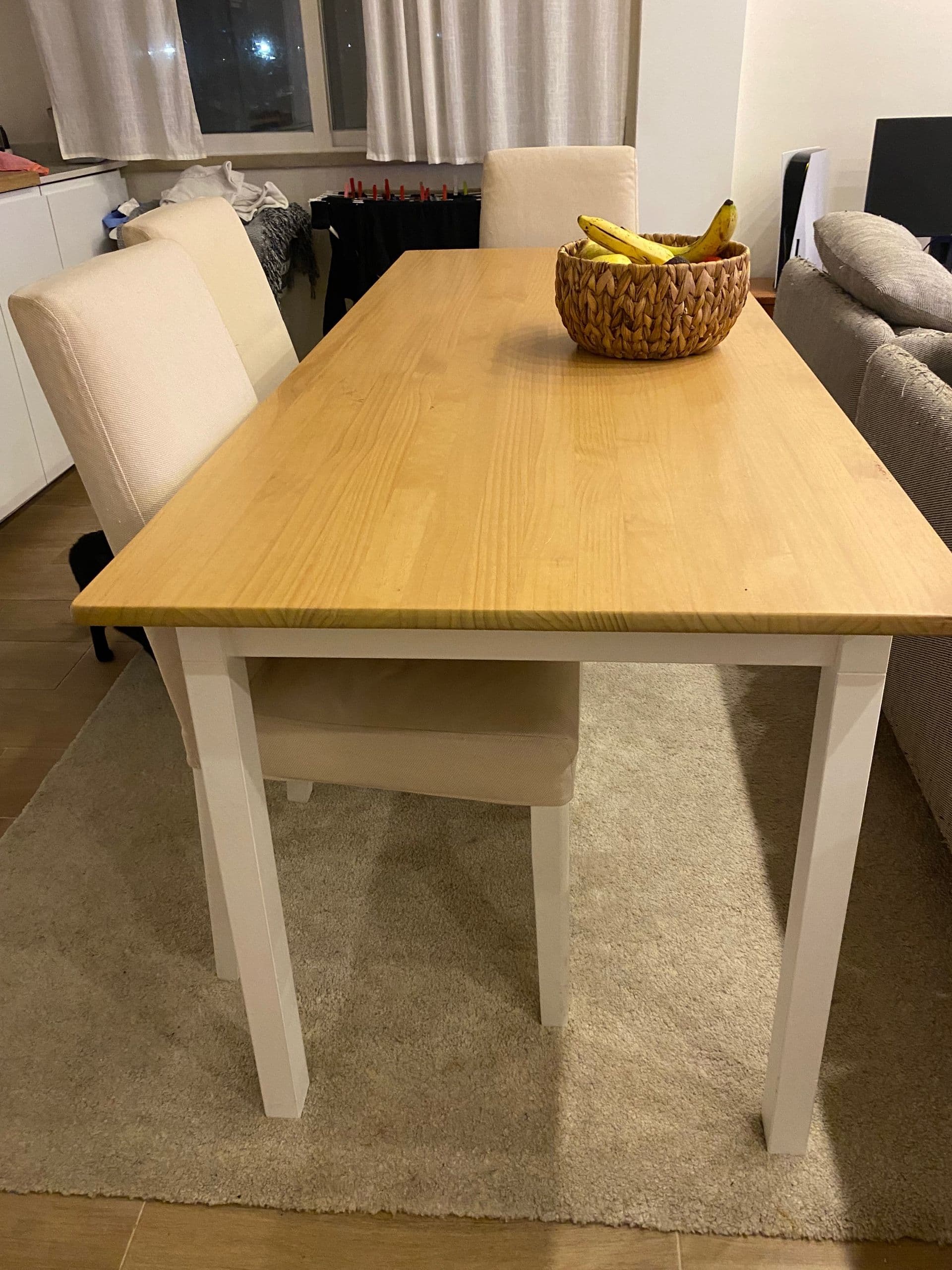 PINNTORP table, light brown stained/white stained, 185x75 cm