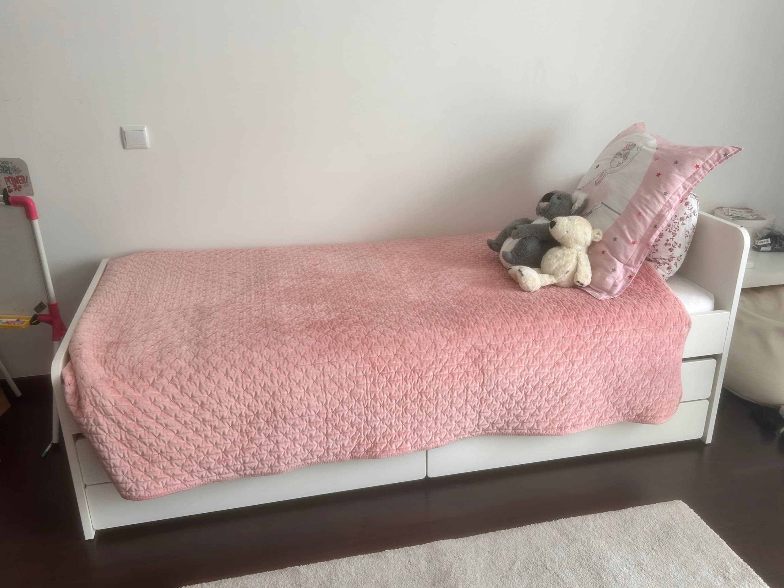 VIHALS estrutura cama c/2 gavetões, branco/Luröy, 90x200 cm