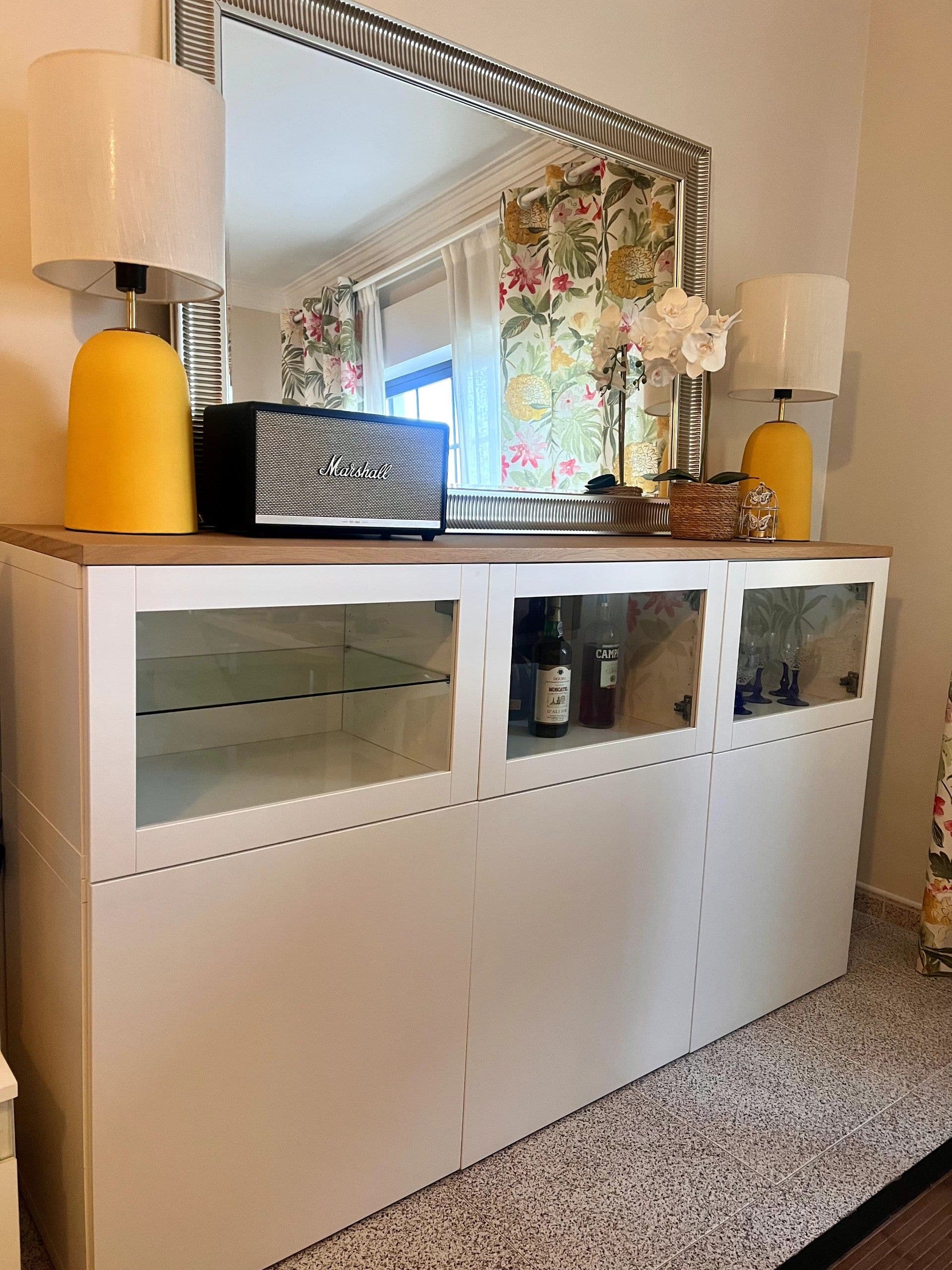 BESTÅ storage combination with doors, white Lappviken/Sindvik white clear glass, 180x42x112 cm