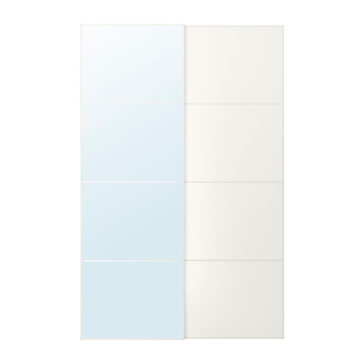 AULI / MEHAMN pair of sliding doors, white mirror glass/double sided white, 150x236 cm