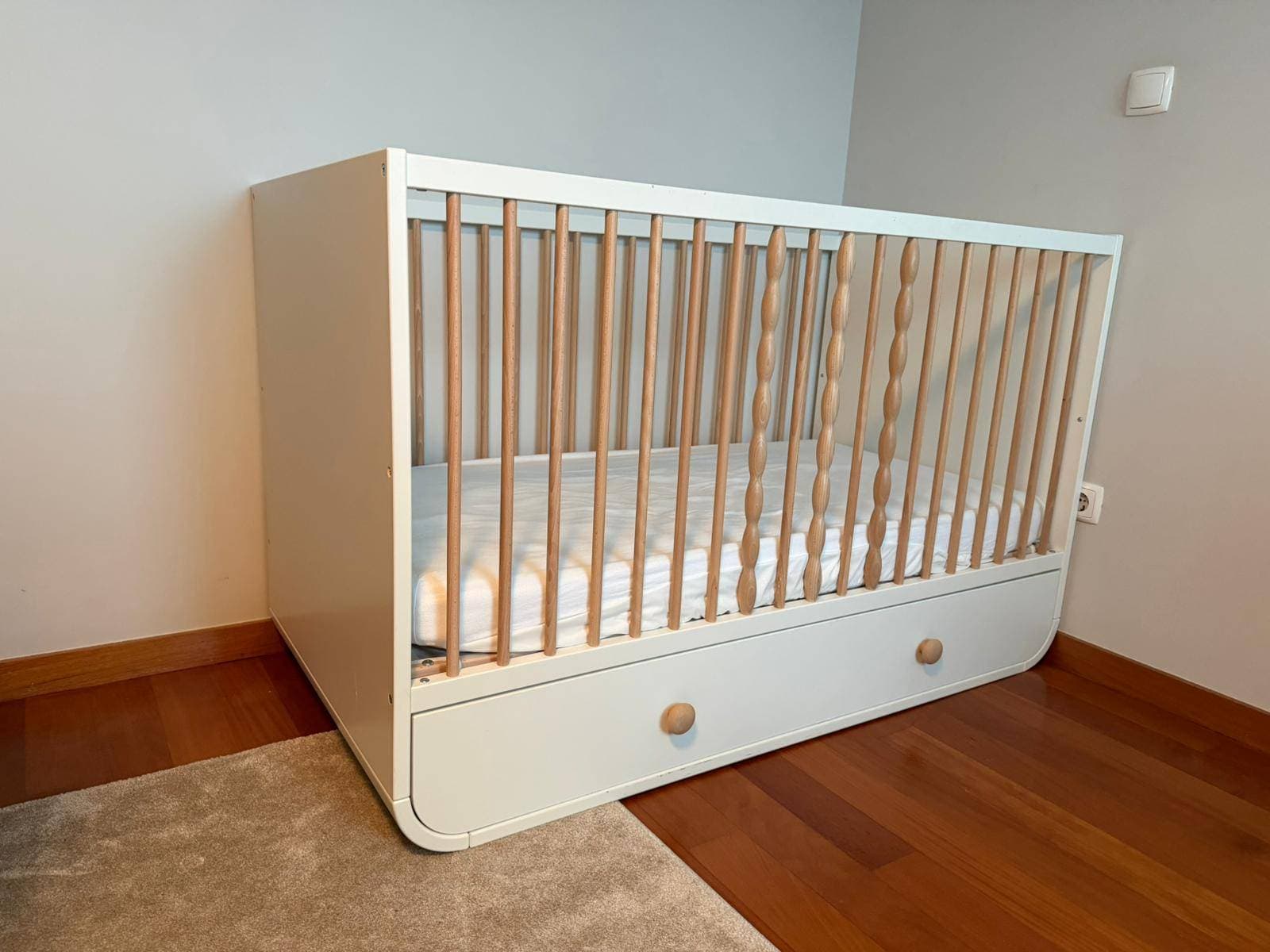 MYLLRA cot with drawer, white, 60x120 cm