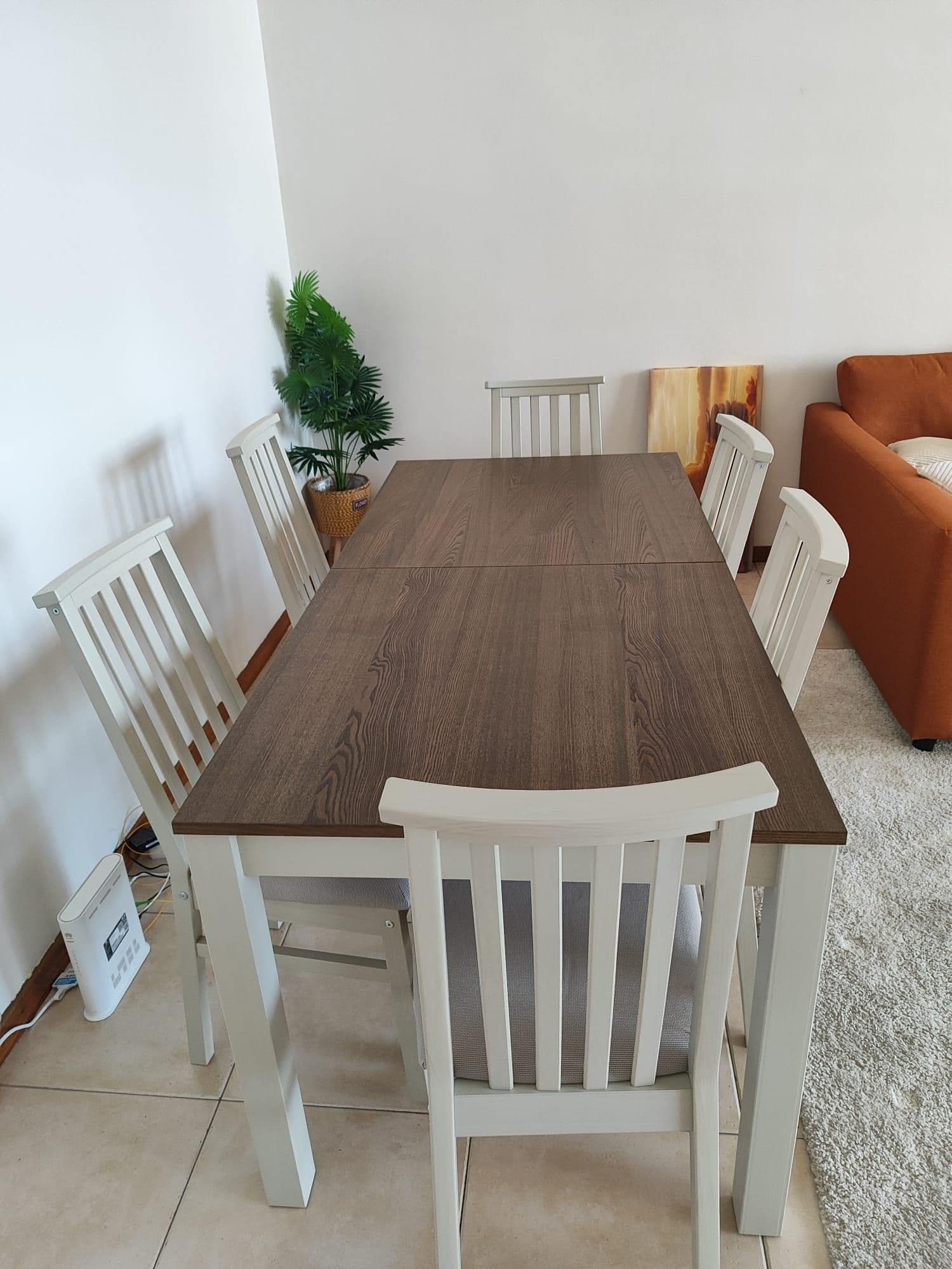ÅLHULT / ÅLHULT table and 6 chairs, beige/brown/Kabusa light beige beige, 170/220x80 cm
