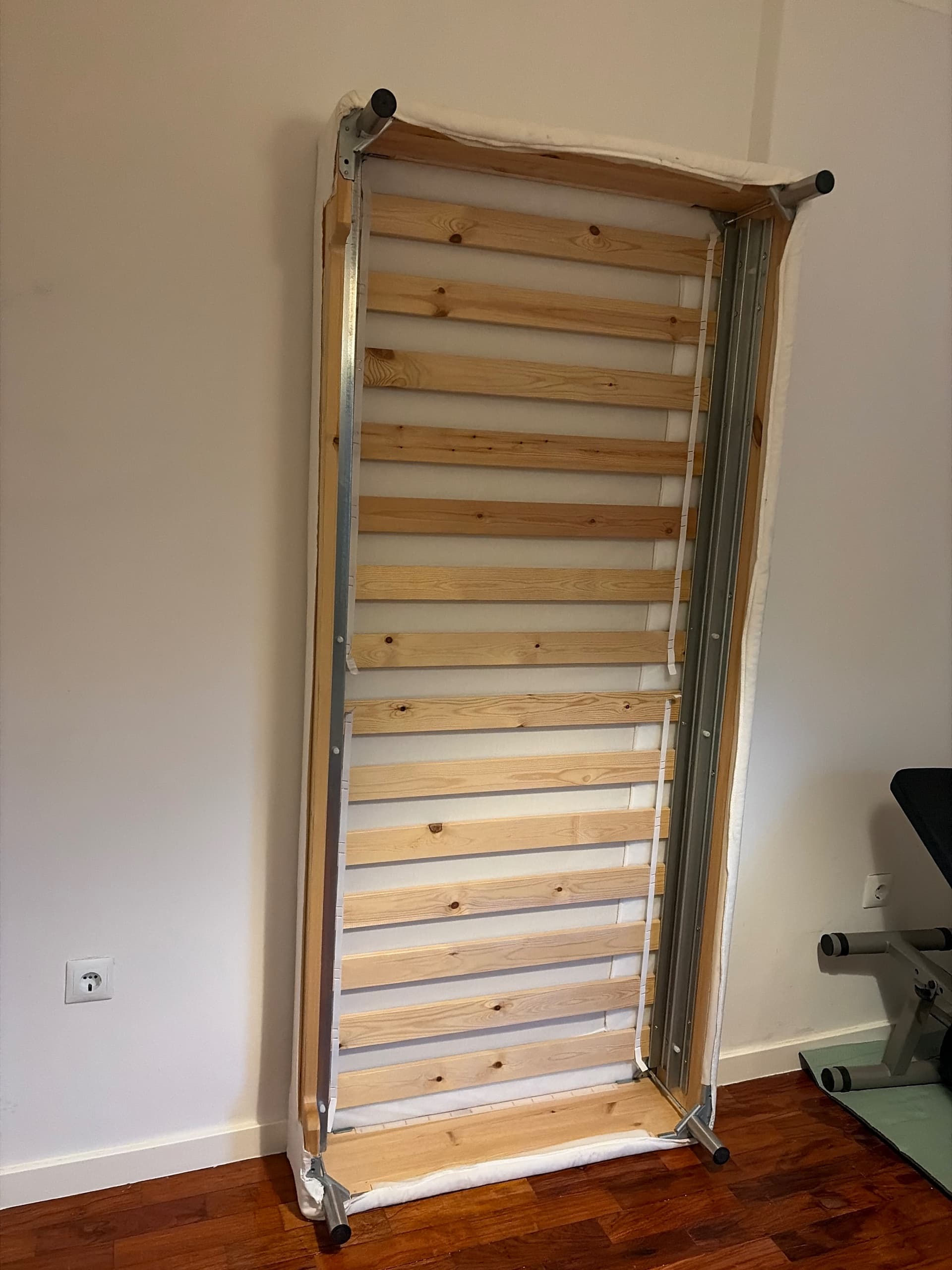 LYNGÖR slatted mattress base, incl leg/dark grey, 90x200 cm