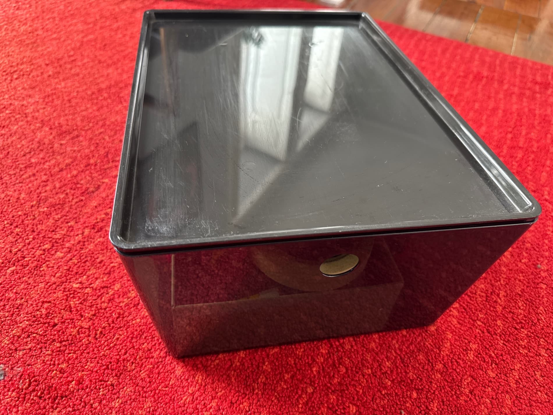 KUGGIS box with lid, black-blue, 26x35x15 cm