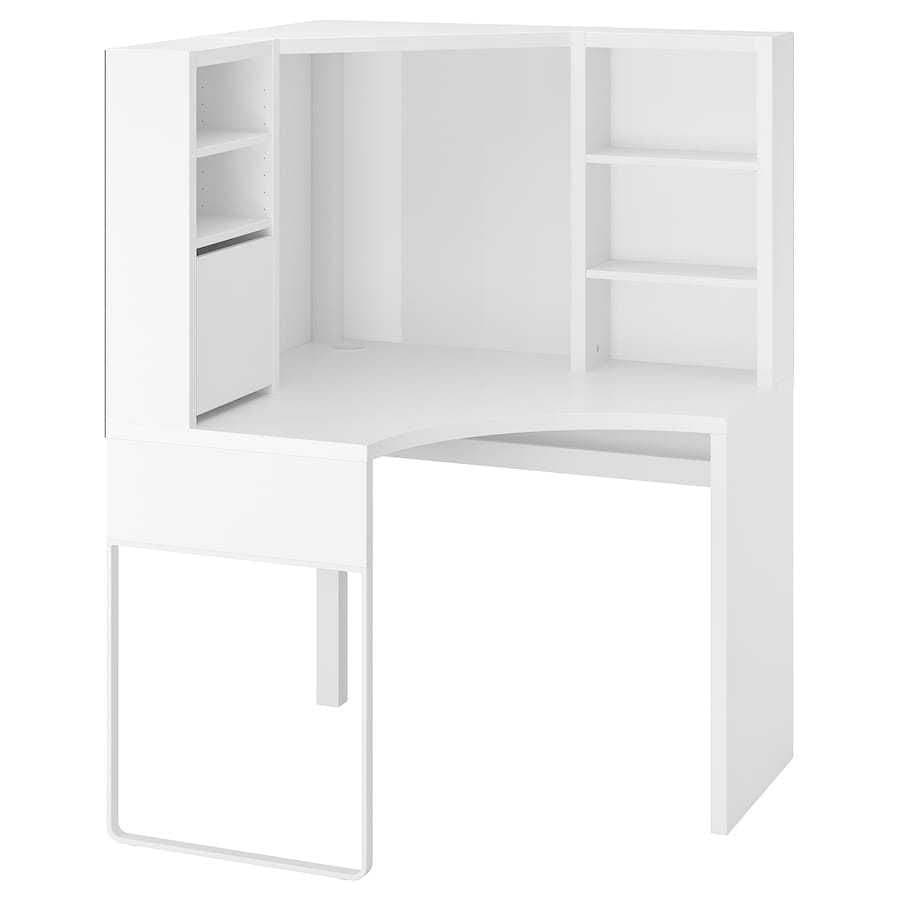 MICKE corner workstation, white/birch effect