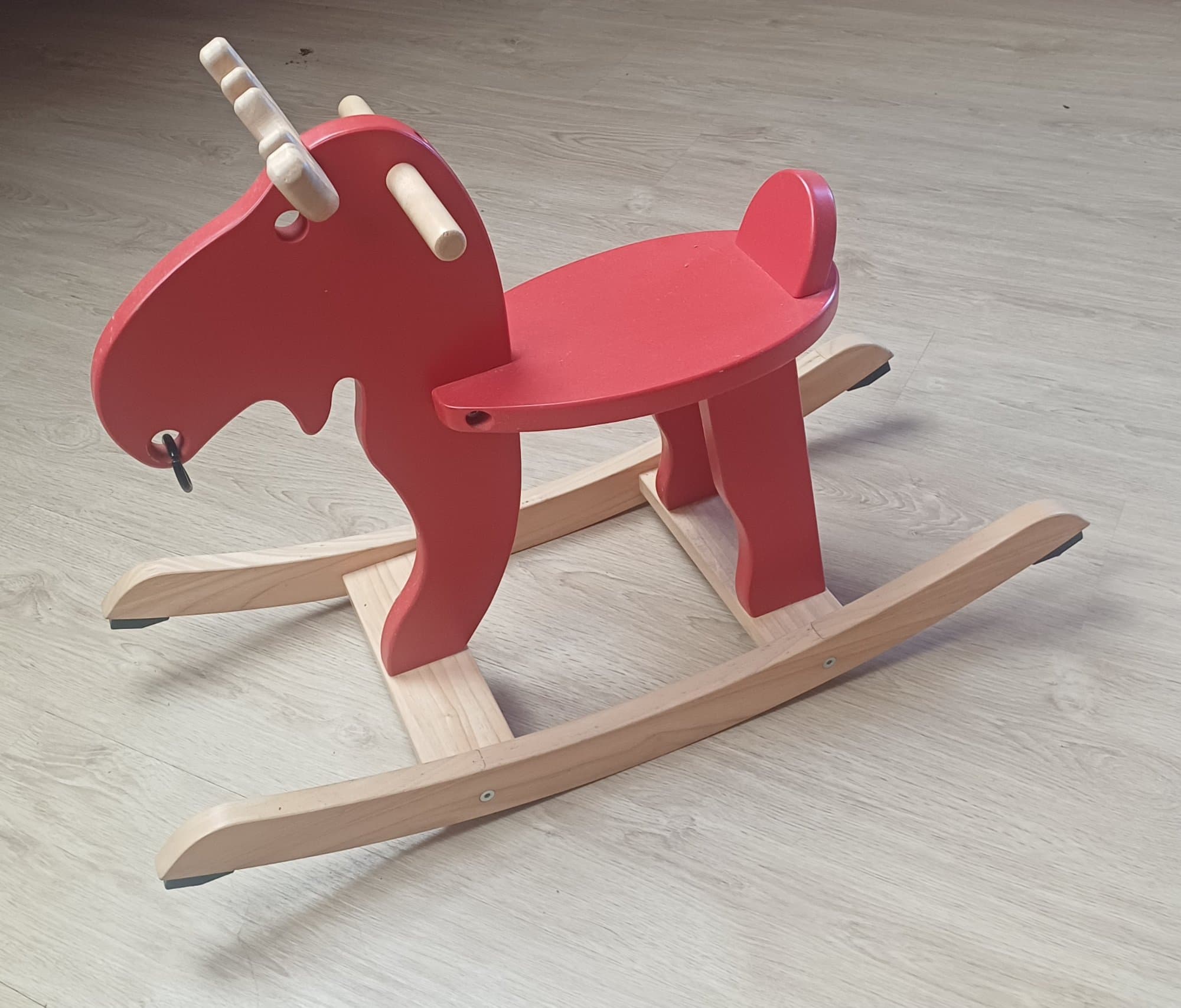 EKORRE rocking-moose, red/rubberwood