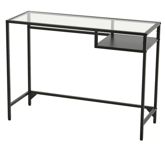 VITTSJÖ laptop table, black-brown/glass, 100x36 cm