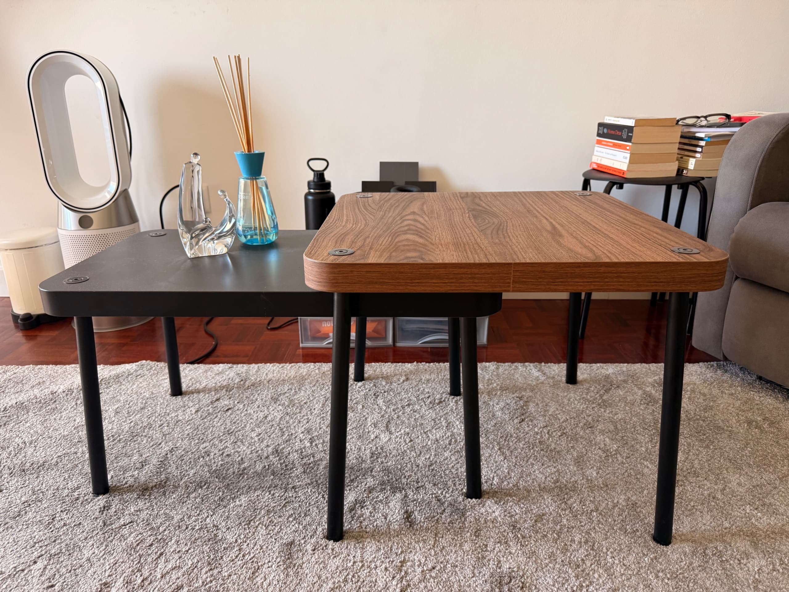 SONHULT nest of tables, set of 2, grey/walnut effect