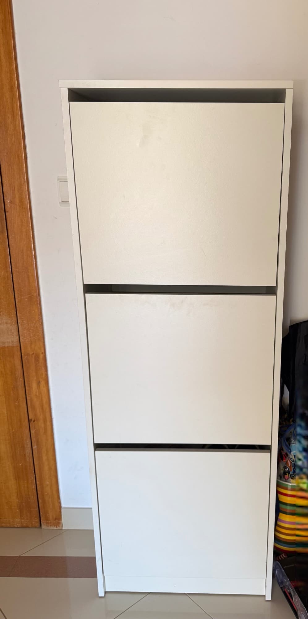 BISSA shoe cabinet with 3 compartments, white, 49x28x135 cm