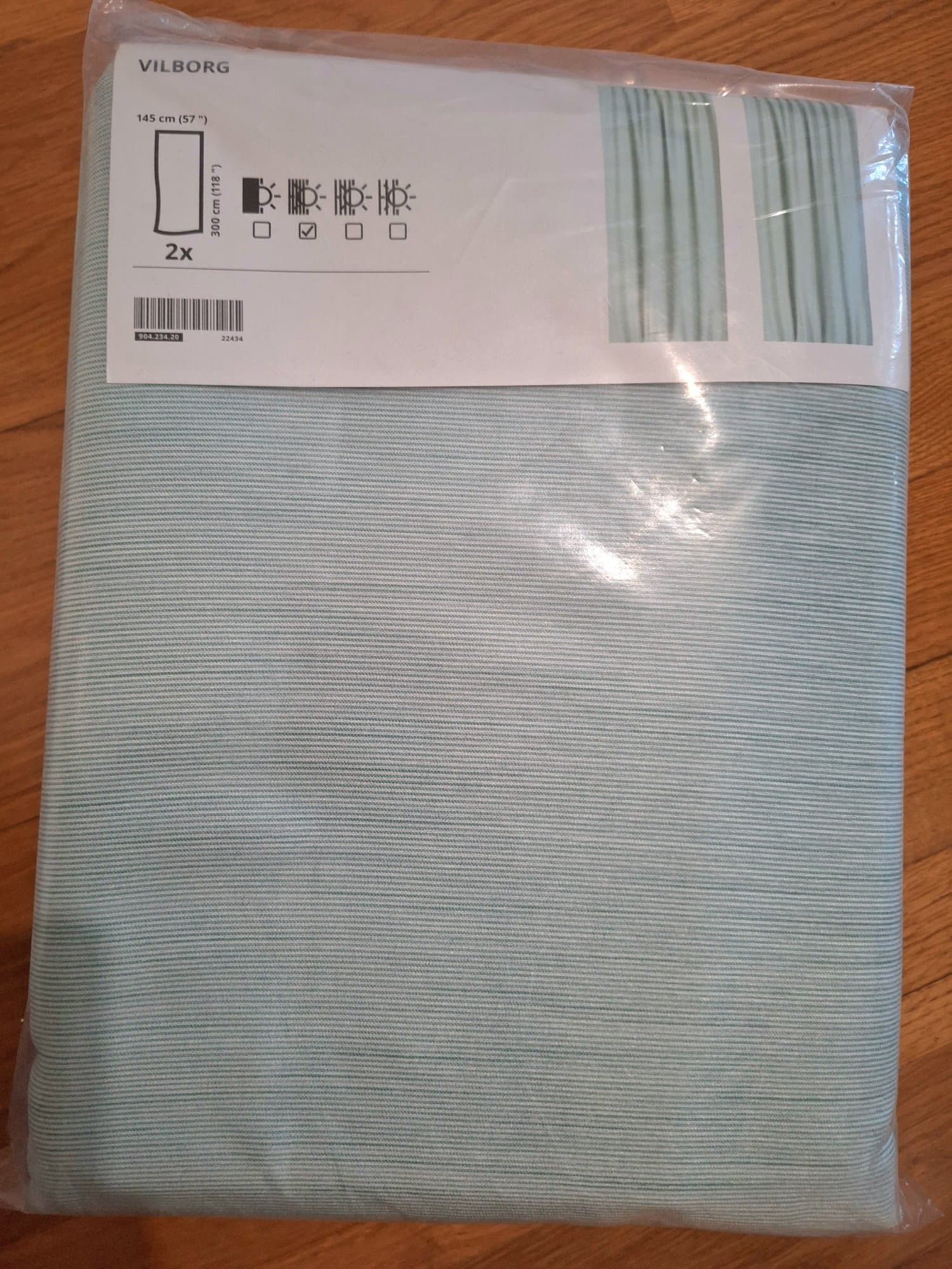 VILBORG room darkening curtains, 1 pair, white/turquoise