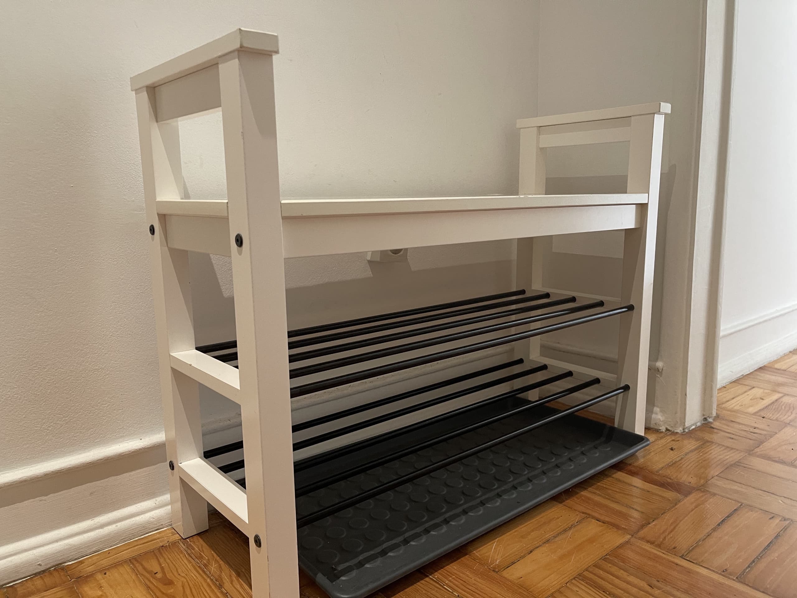 BANCO E CABIDEIRO bench with shoe storage, black, 108x34x50 cm