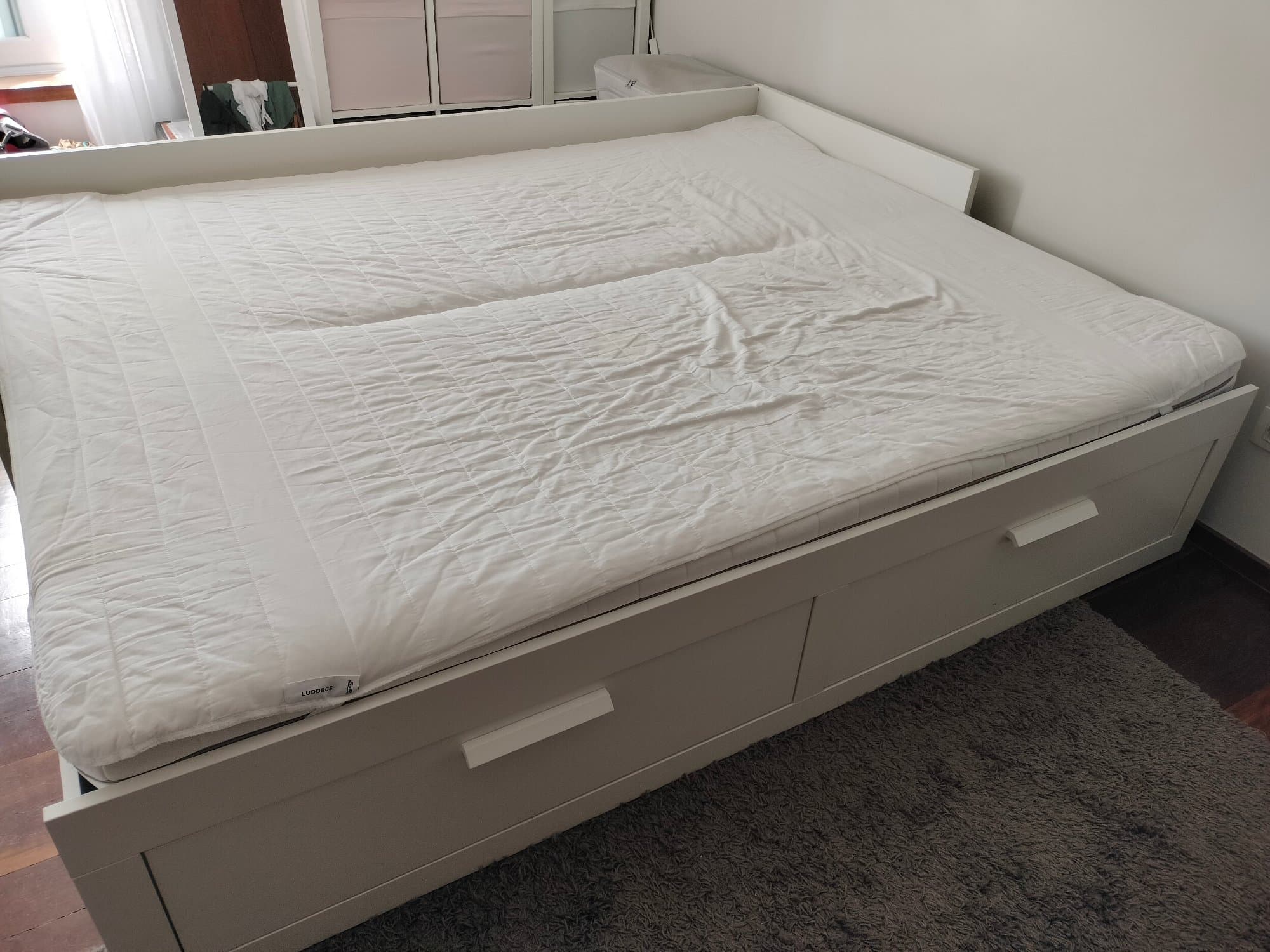 BRIMNES day-bed w 2 drawers/2 mattresses, white/Åsvang firm