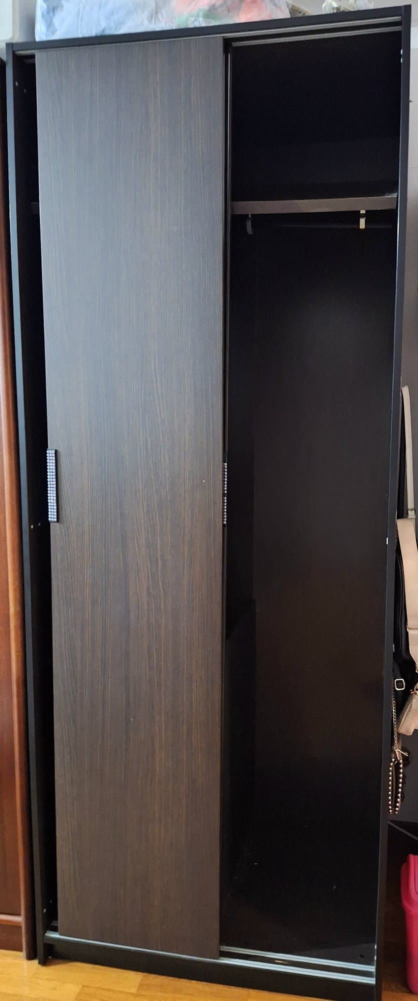TRYSIL wardrobe, dark brown/mirror glass