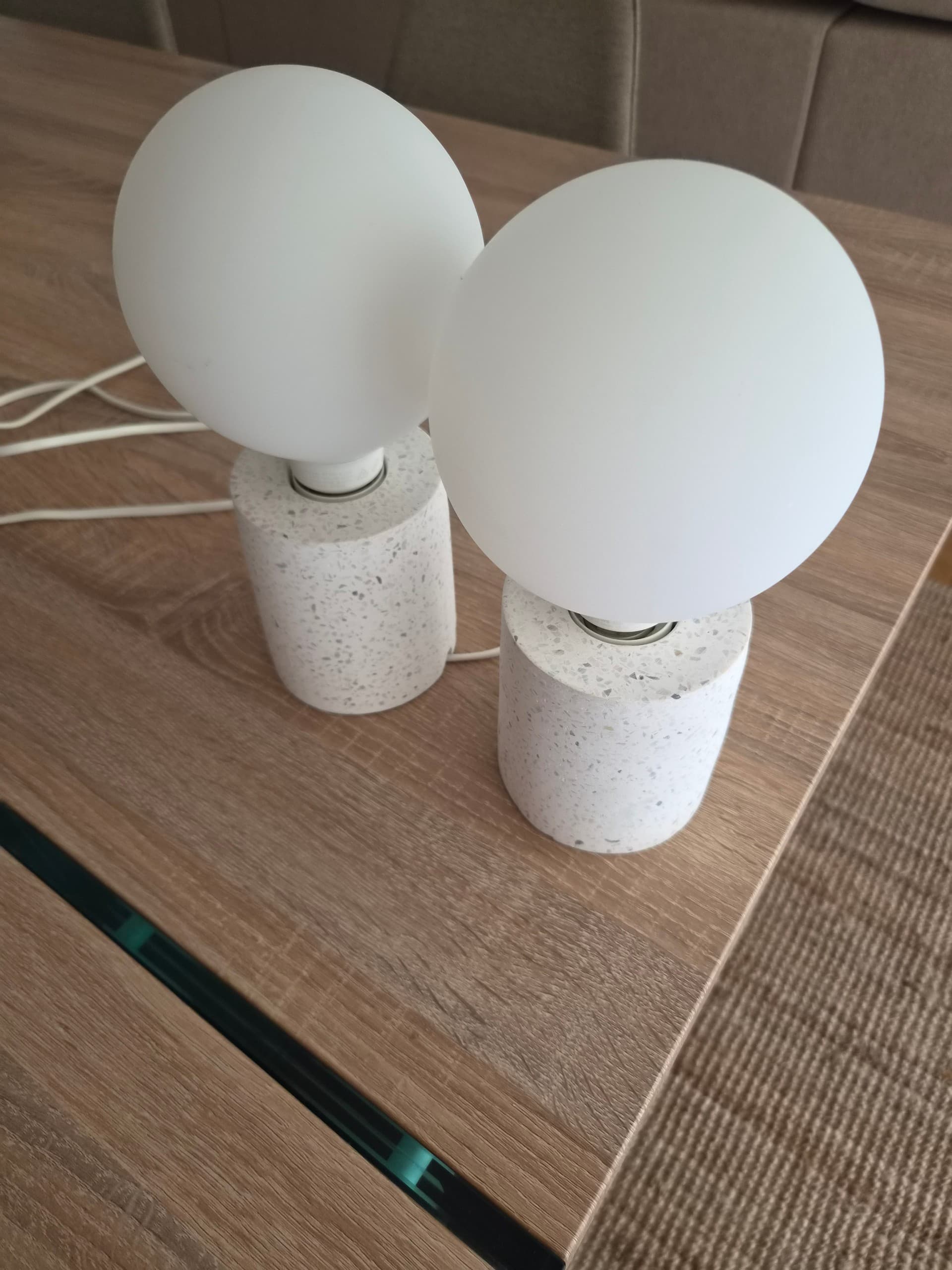 DEJSA table lamp, beige/opal white glass, 28 cm