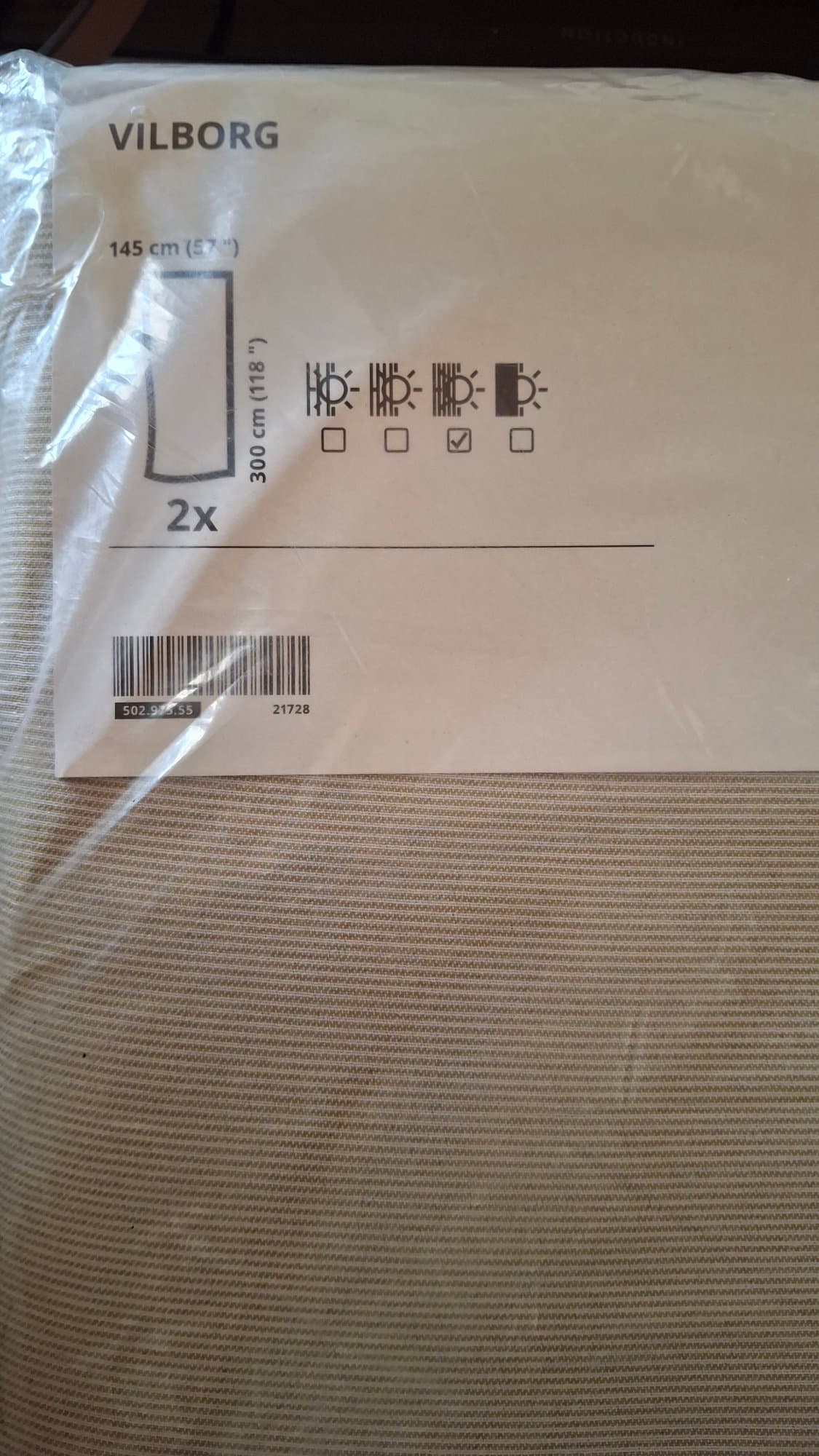 VILBORG room darkening curtains, 1 pair, beige/with heading tape, 145x300 cm