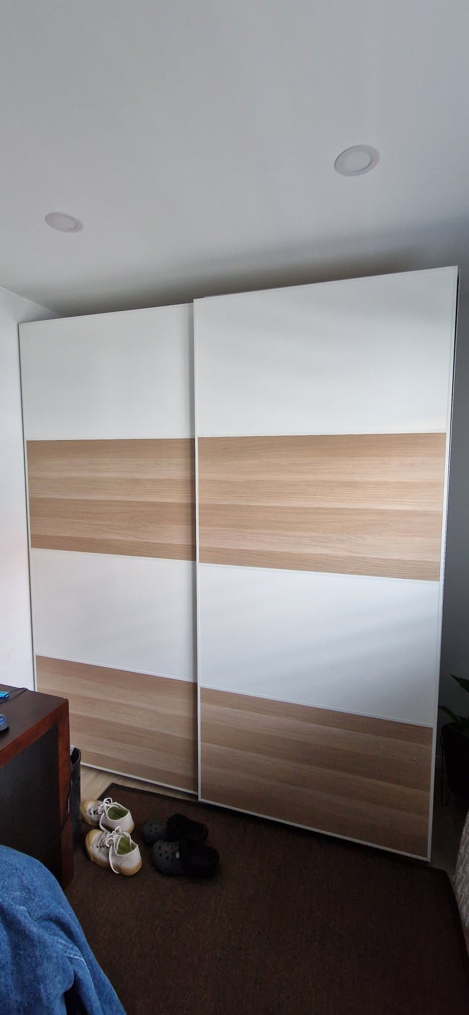PAX / MEHAMN/AULI wardrobe with sliding doors, white white/oak effect mirror glass, 200x66x236 cm