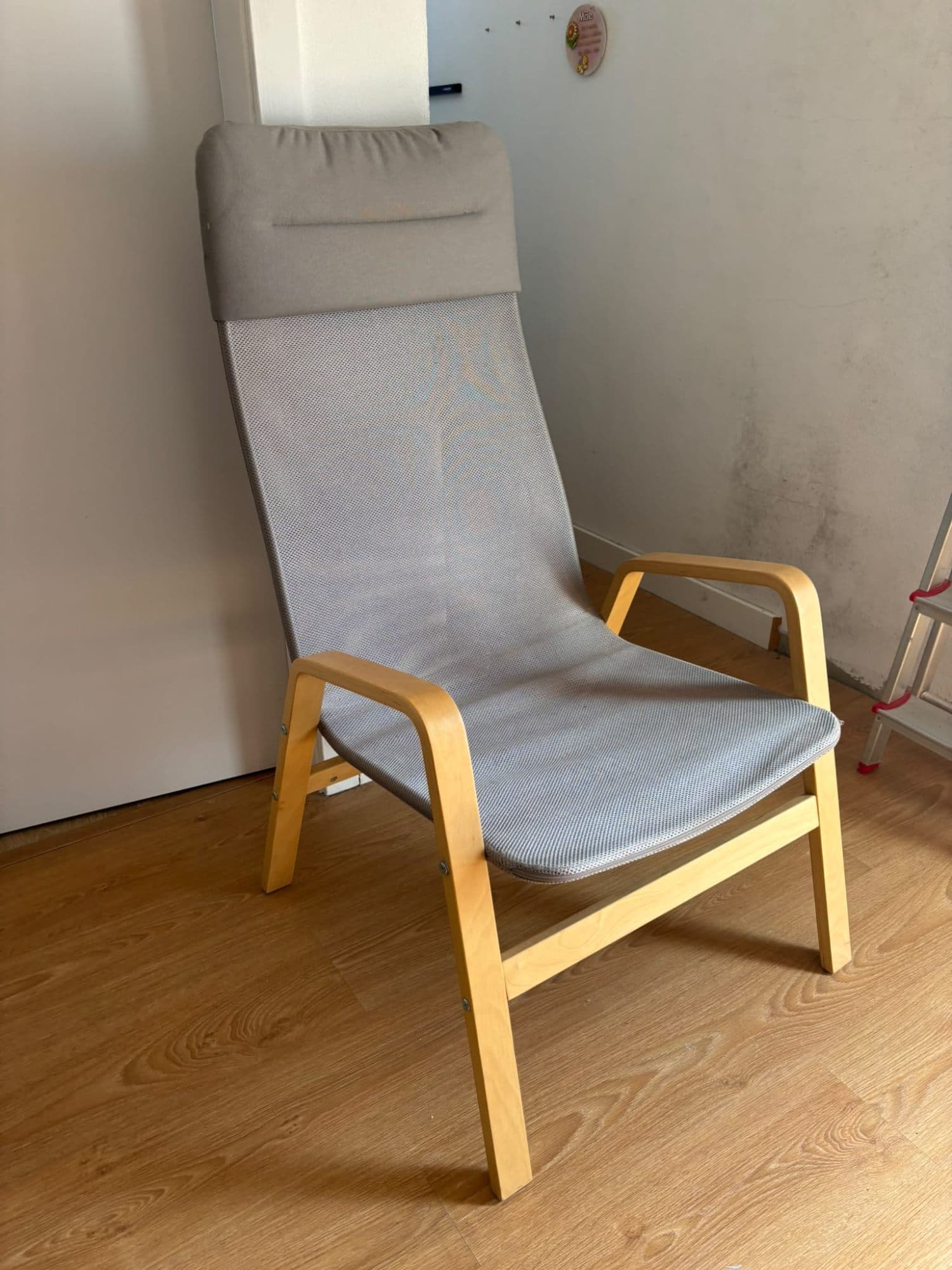 NOLBYN high-back armchair, birch veneer/grey