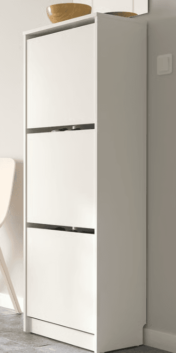BISSA shoe cabinet with 3 compartments, white, 49x28x135 cm