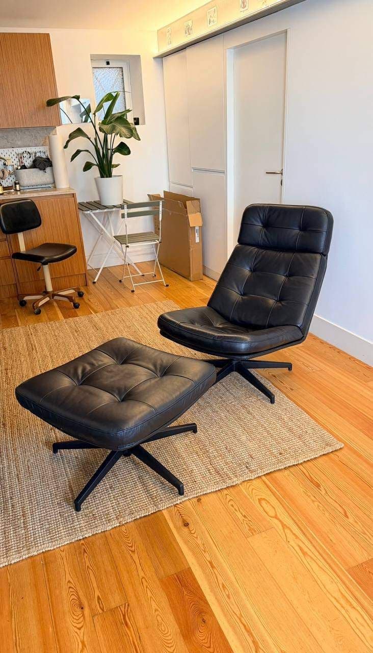 HAVBERG swivel easy chair and footstool, Grann/Bomstad golden-brown