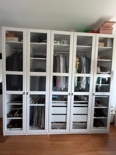 PAX / TYSSEDAL combinação de roupeiro, branco/branco vidro, 150x60x236 cm