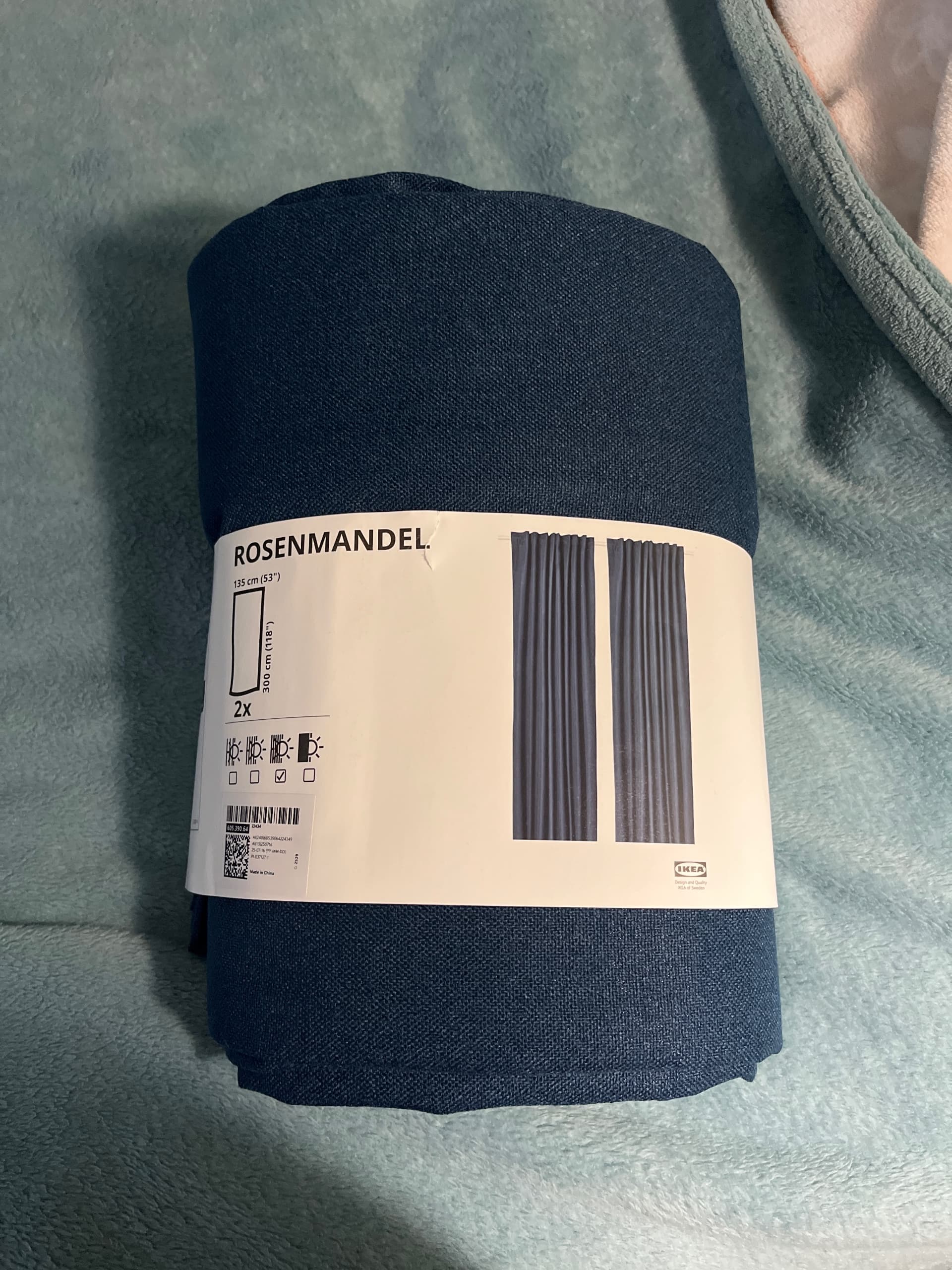 ROSENMANDEL room darkening curtains, 1 pair, dark blue/with heading tape, 135x300 cm