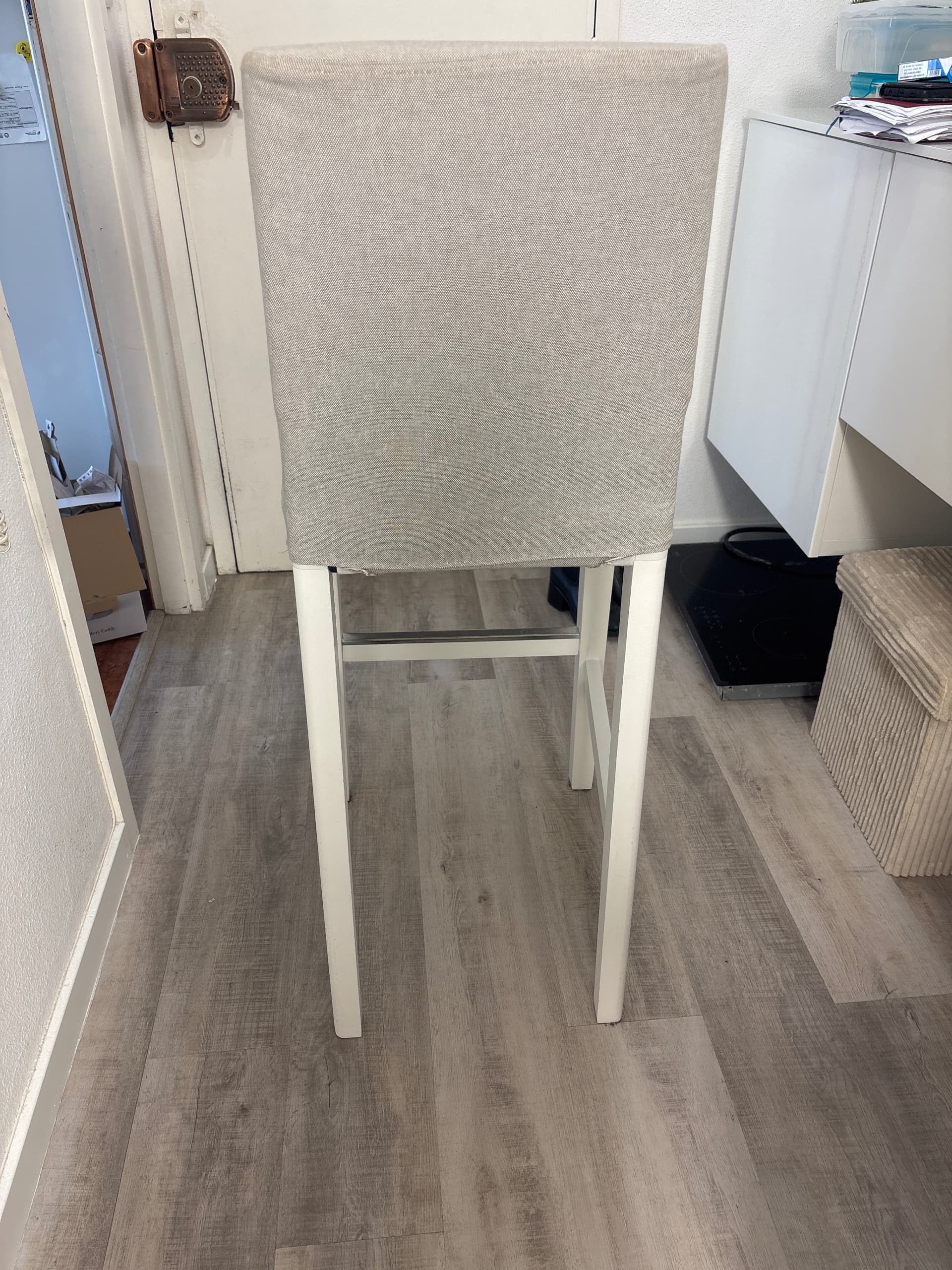 BERGMUND bar stool with backrest, white/Orrsta light grey, 75 cm