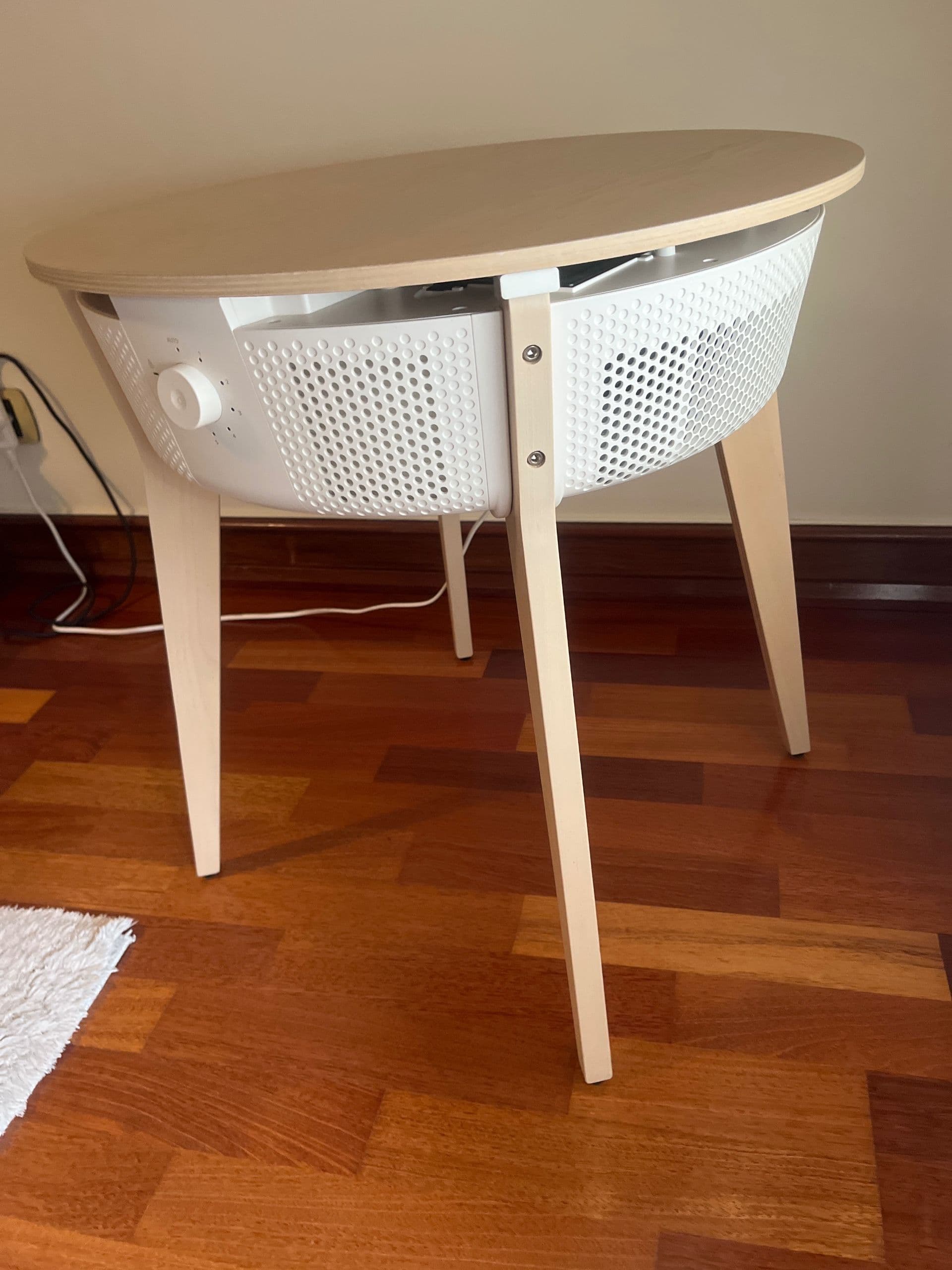 STARKVIND table with air purifier, stained oak veneer/white smart