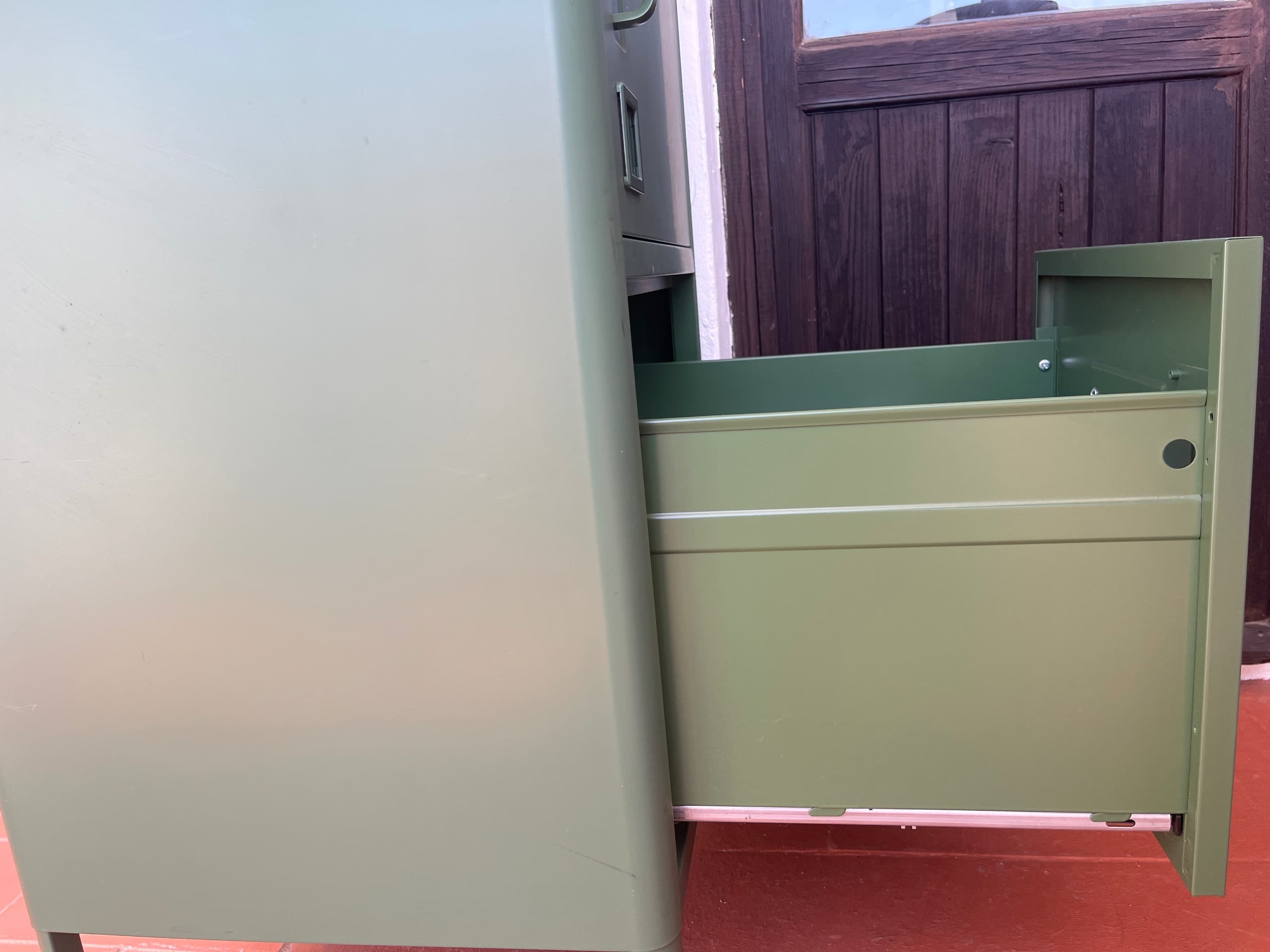 IDÅSEN high cabinet with drawer and doors, dark green, 45x172 cm