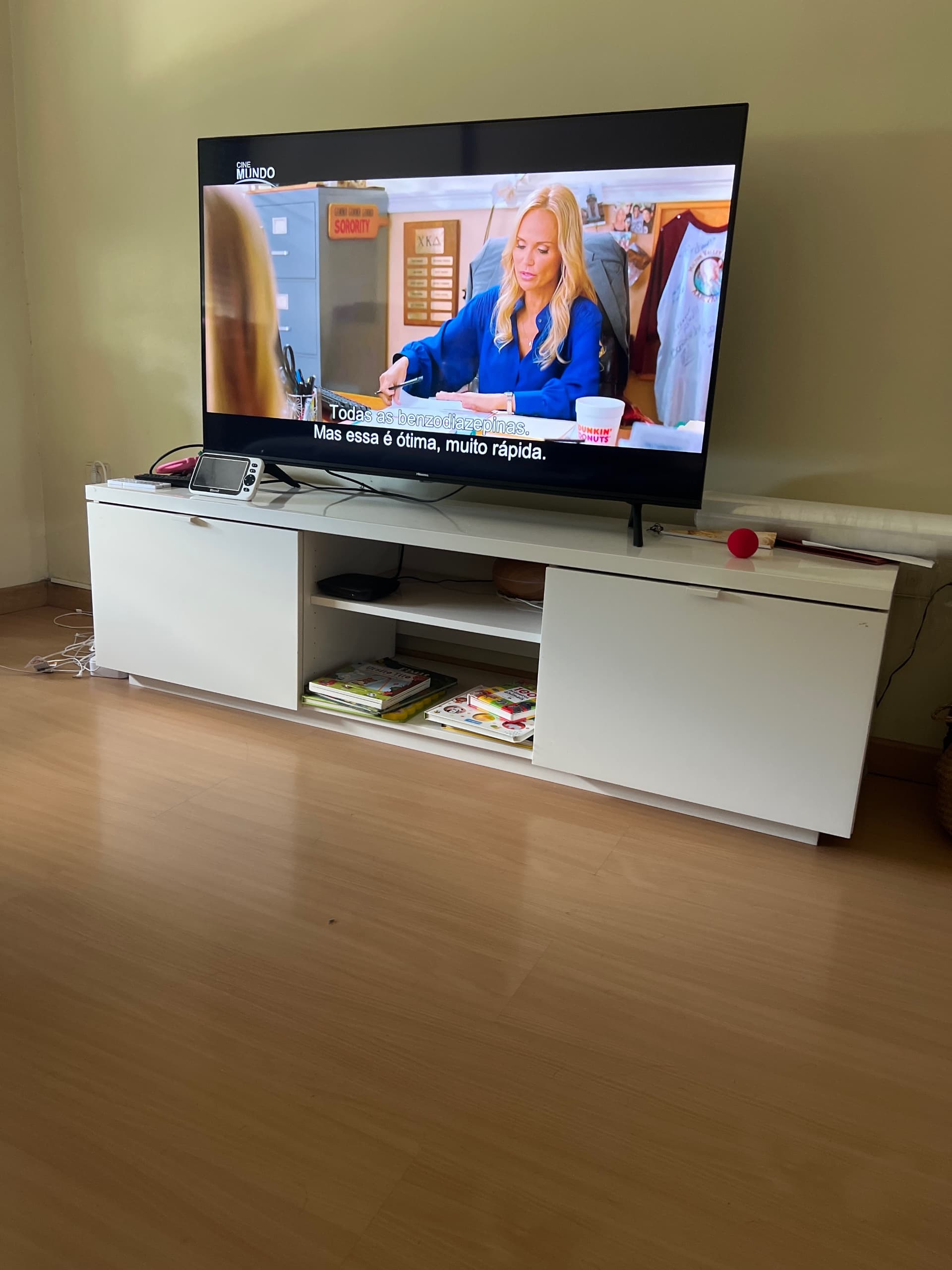 BYÅS TV bench, high-gloss white, 160x42x45 cm