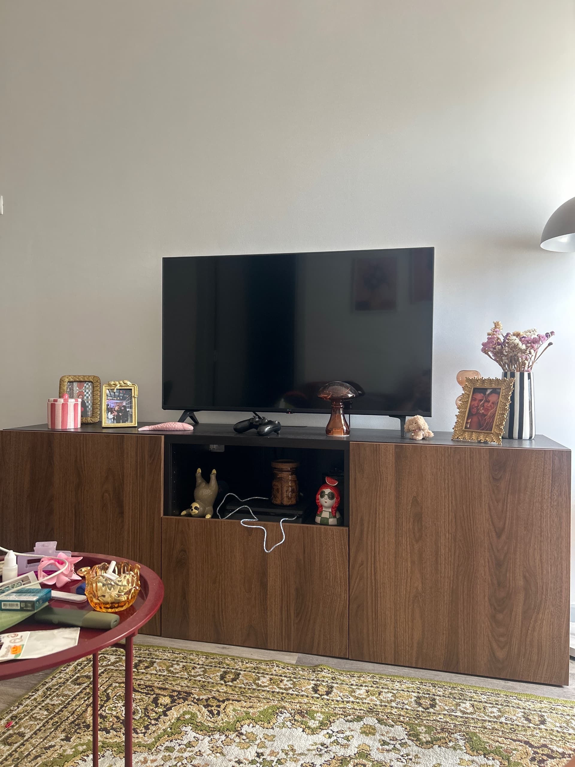 BESTÅ storage combination with drawers, black-brown Lappviken/Stubbarp/brown walnut effect, 180x42x75 cm
