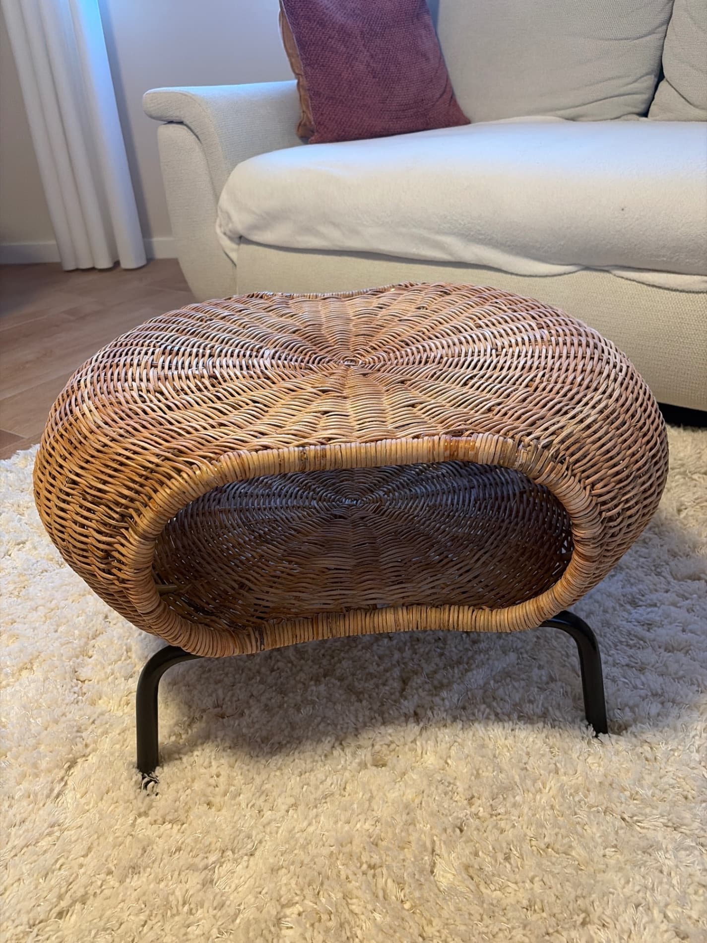 GAMLEHULT Footstool with storage, rattan, anthracite, Height: 36 cm