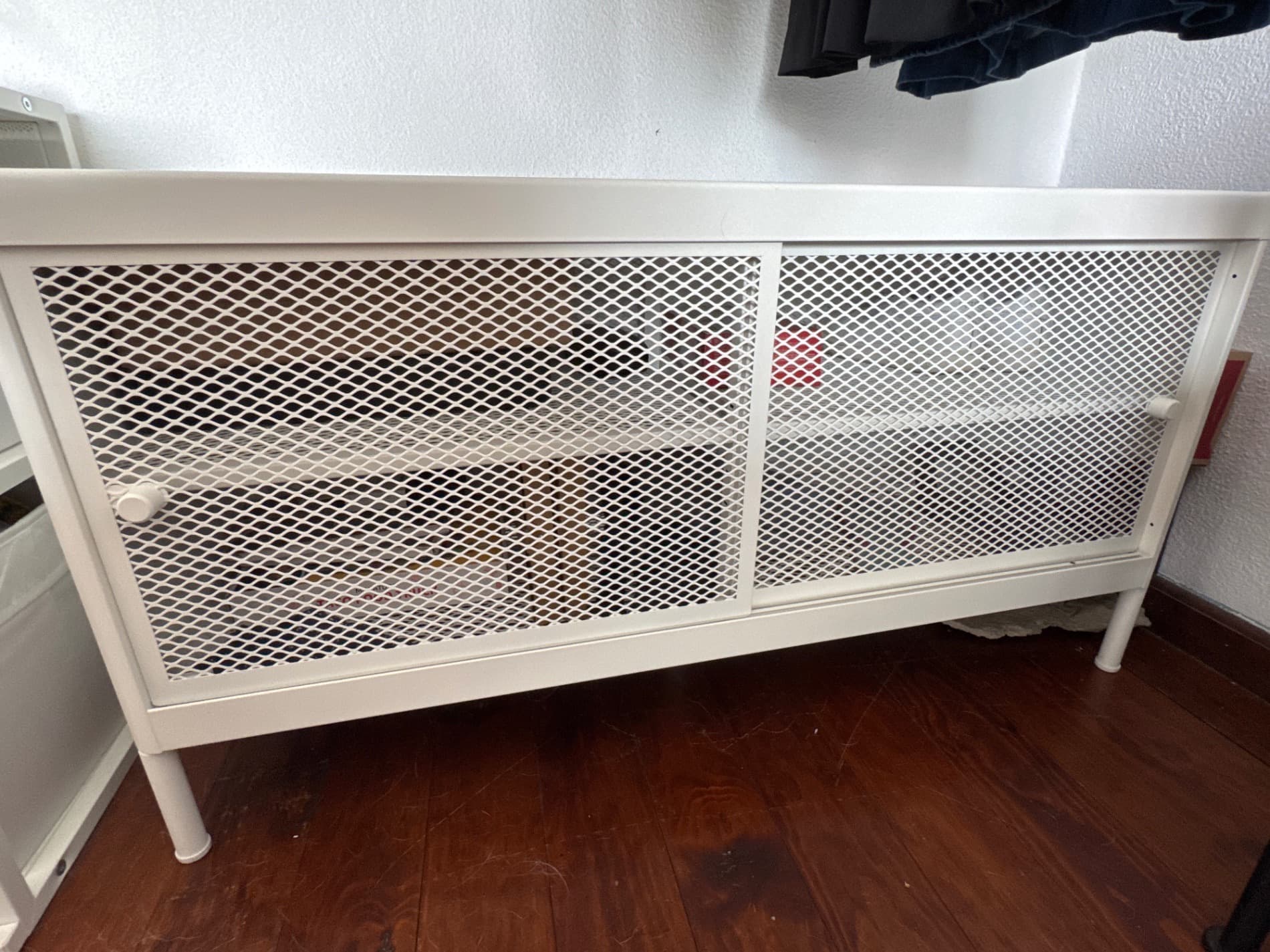 MACKAPÄR storage bench with sliding doors, white, 100x37x52 cm