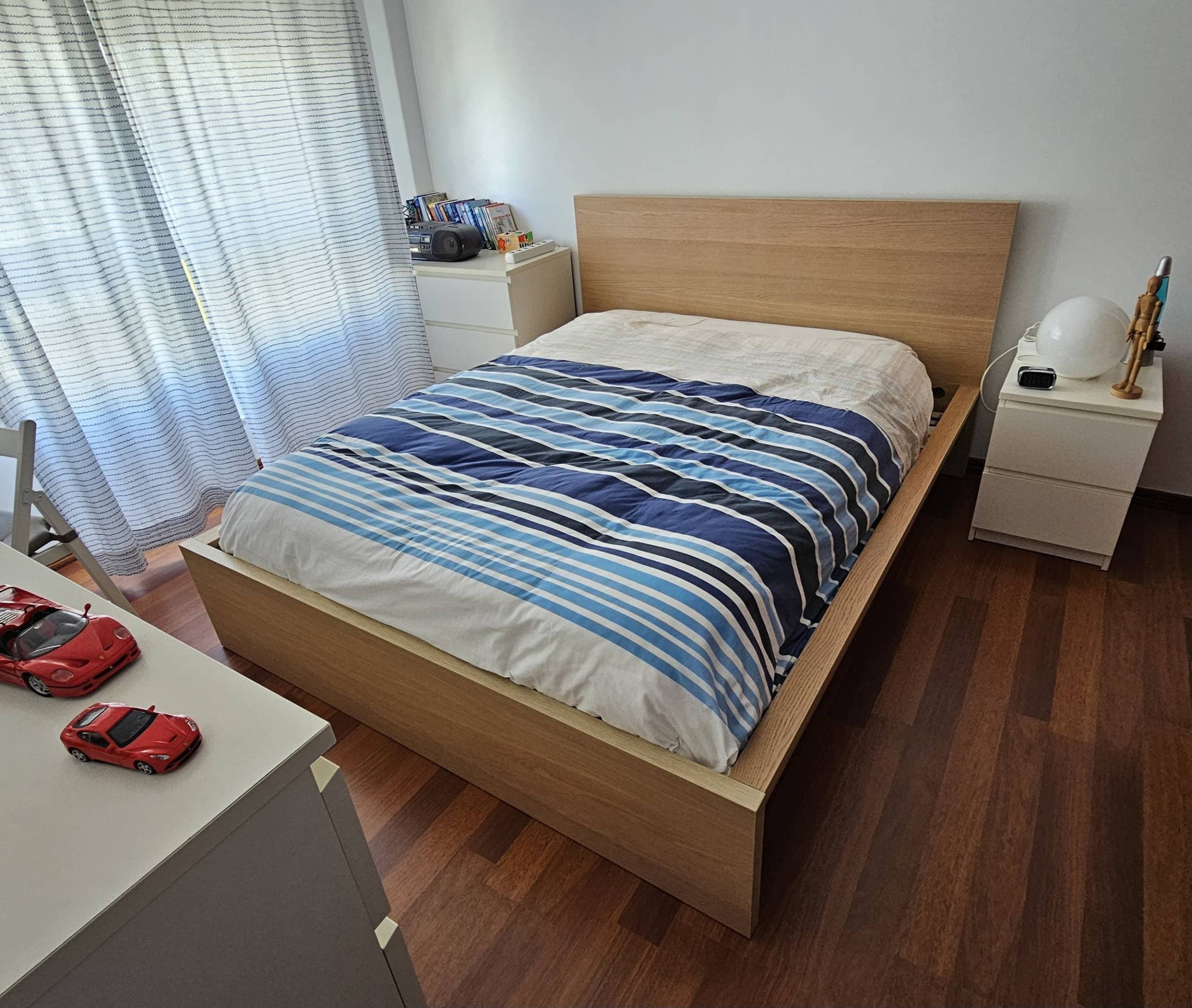 MALM estrutura de cama, chapa de carvalho c/velatura branca/Lönset, 160x200 cm