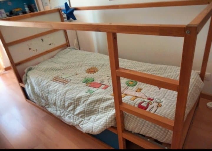 KURA Reversible bed, white, pine, 90x200 cm