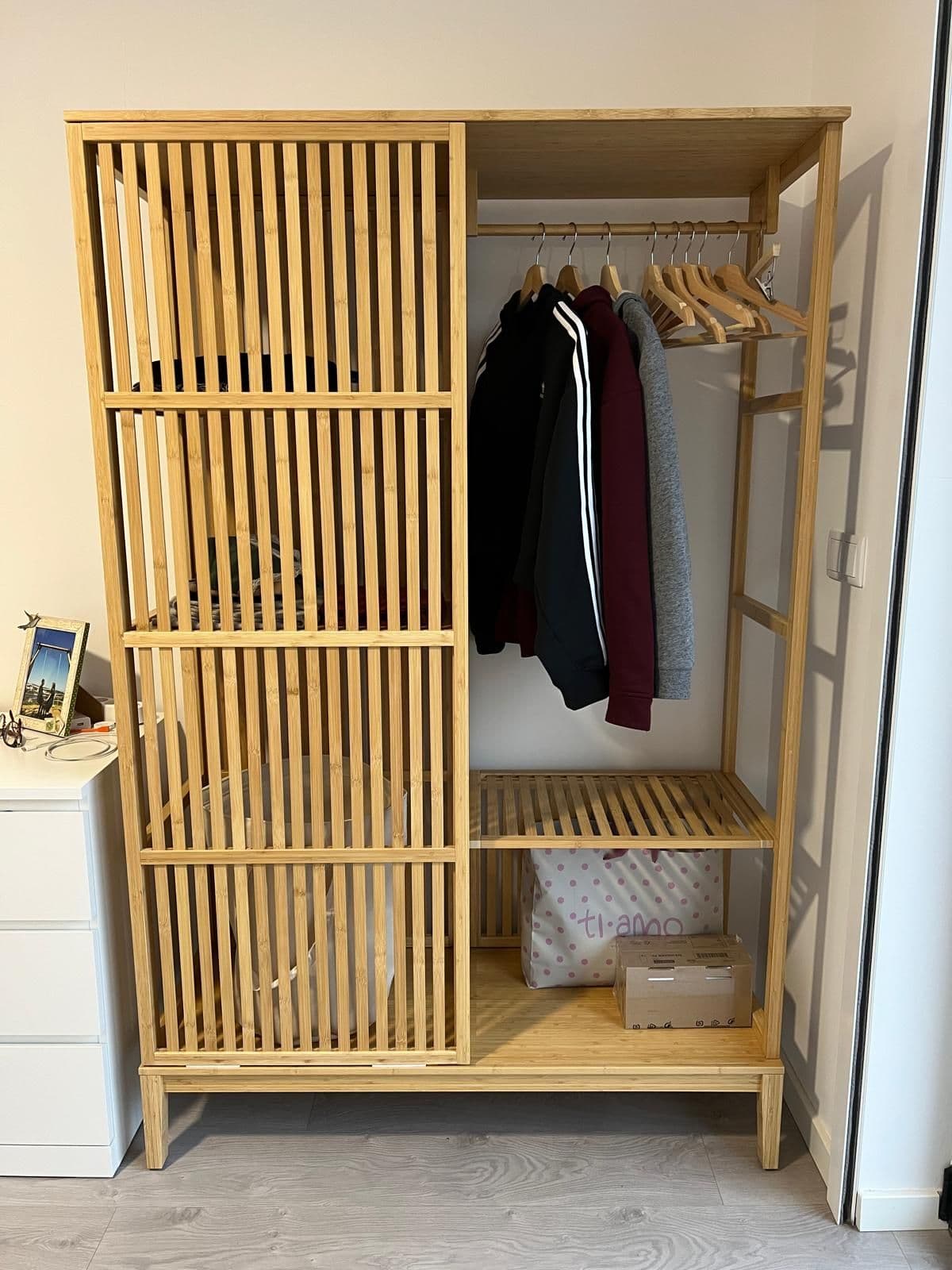 NORDKISA open wardrobe with sliding door, bamboo, 120x186 cm