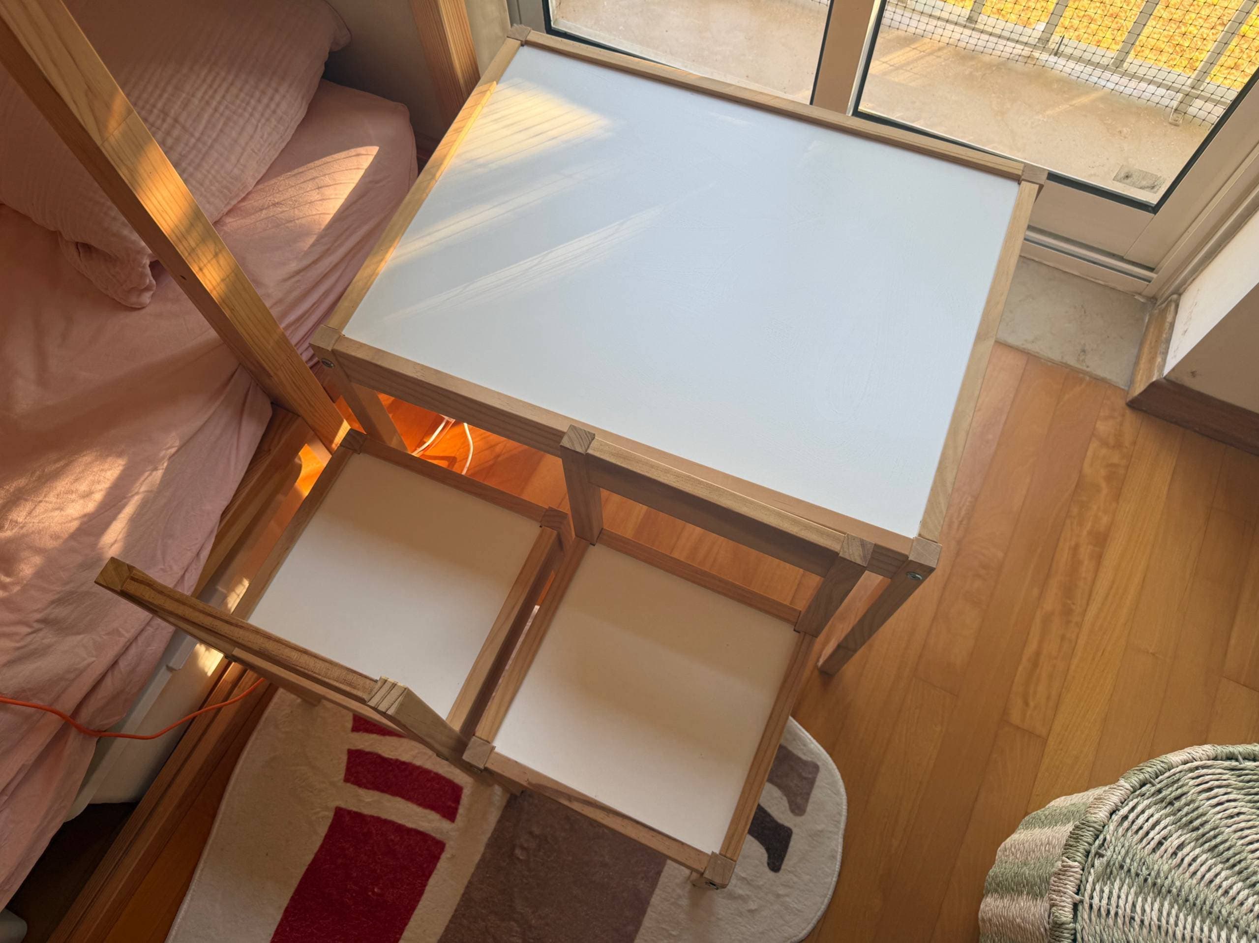LÄTT Children's table with 2 chairs, white, pine, Table length: 63 cm