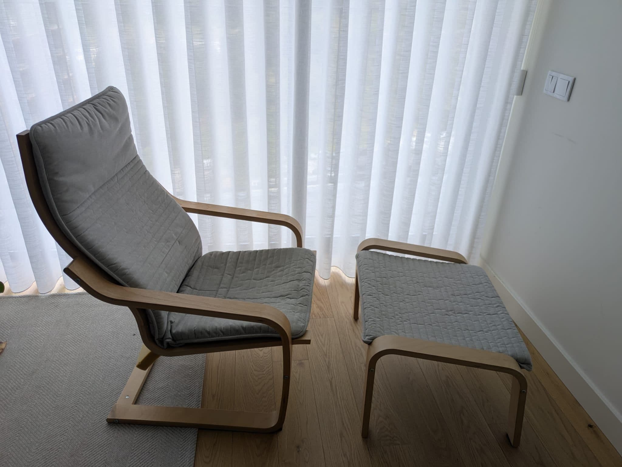 POÄNG children's armchair, birch veneer/Knisa light beige